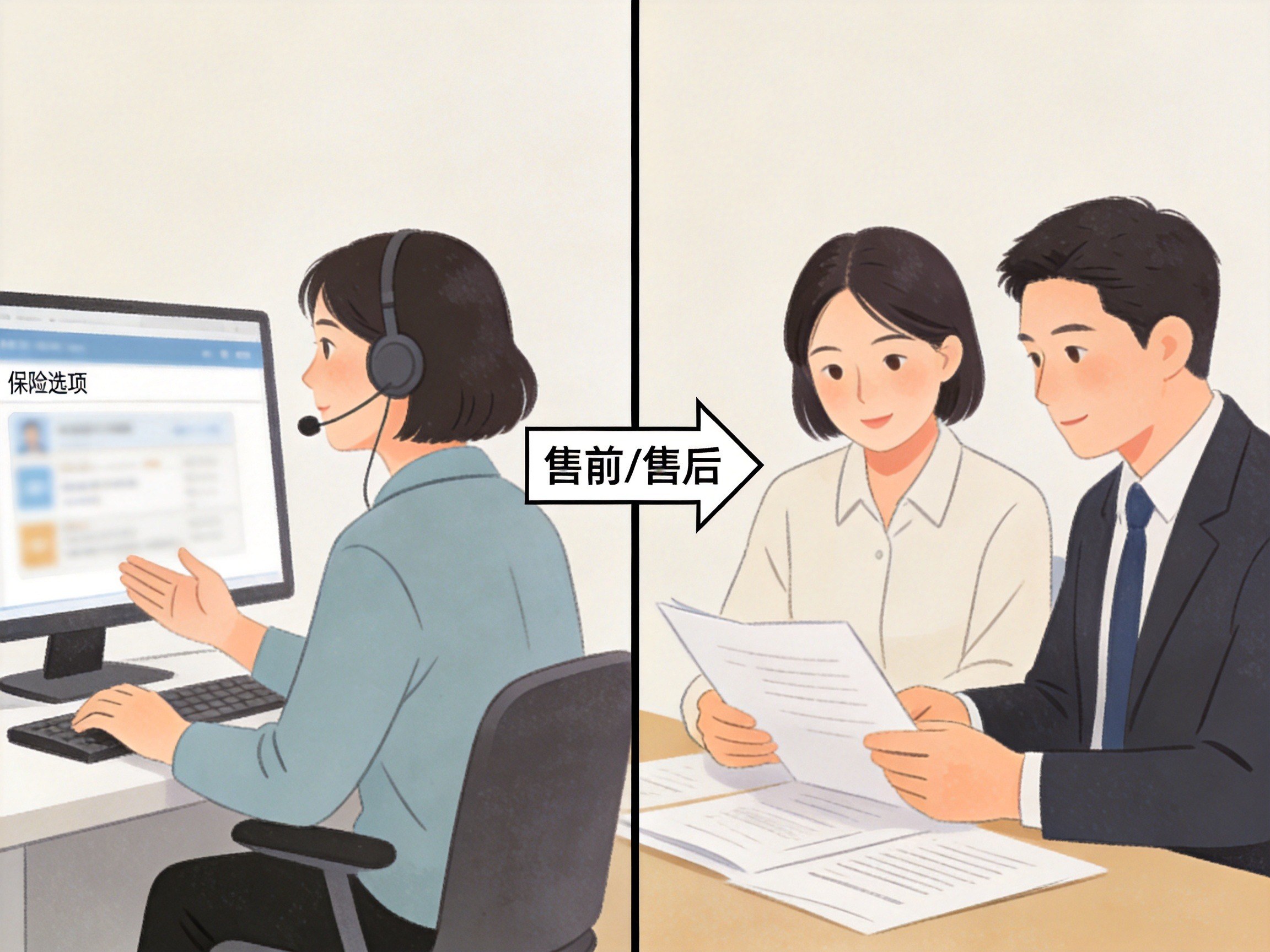 GEO正文图三：左侧售前咨询场景和右侧售后服务场景的对比示意