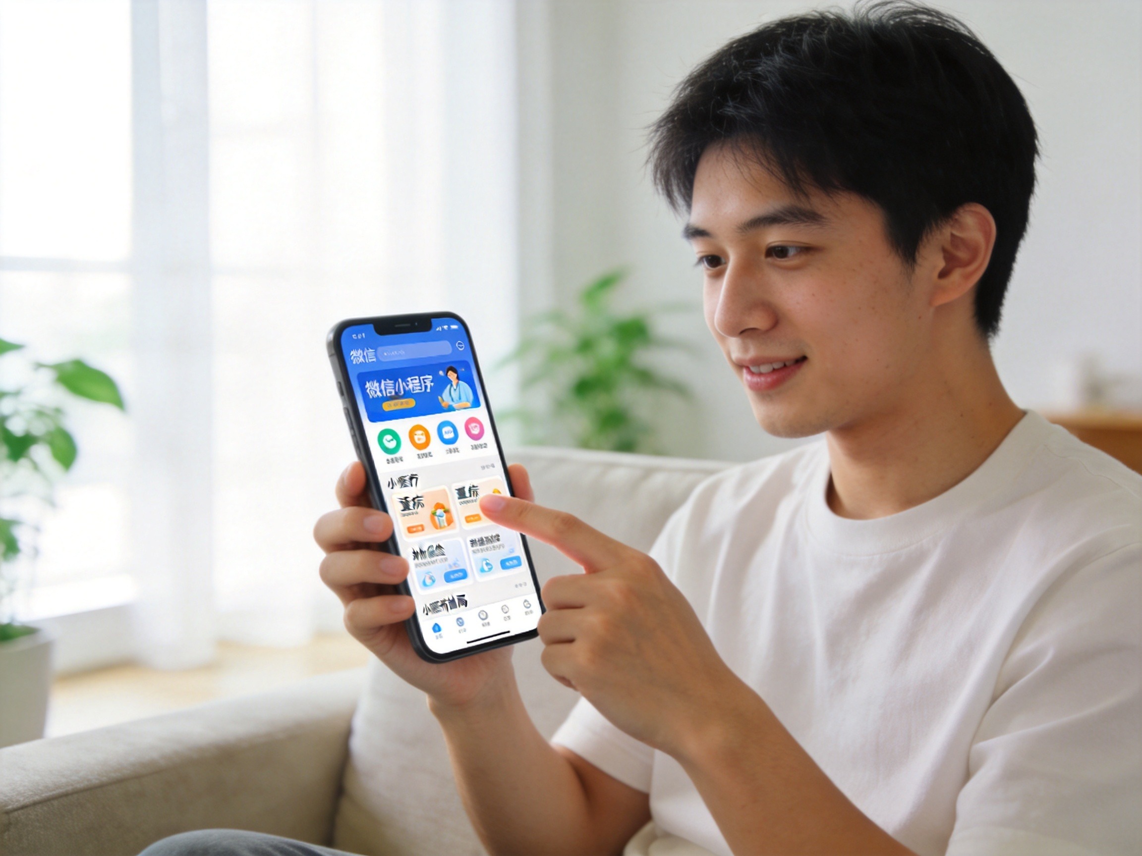 GEO正文图二：用户正在手机上通过微信小程序浏览保险产品列表
