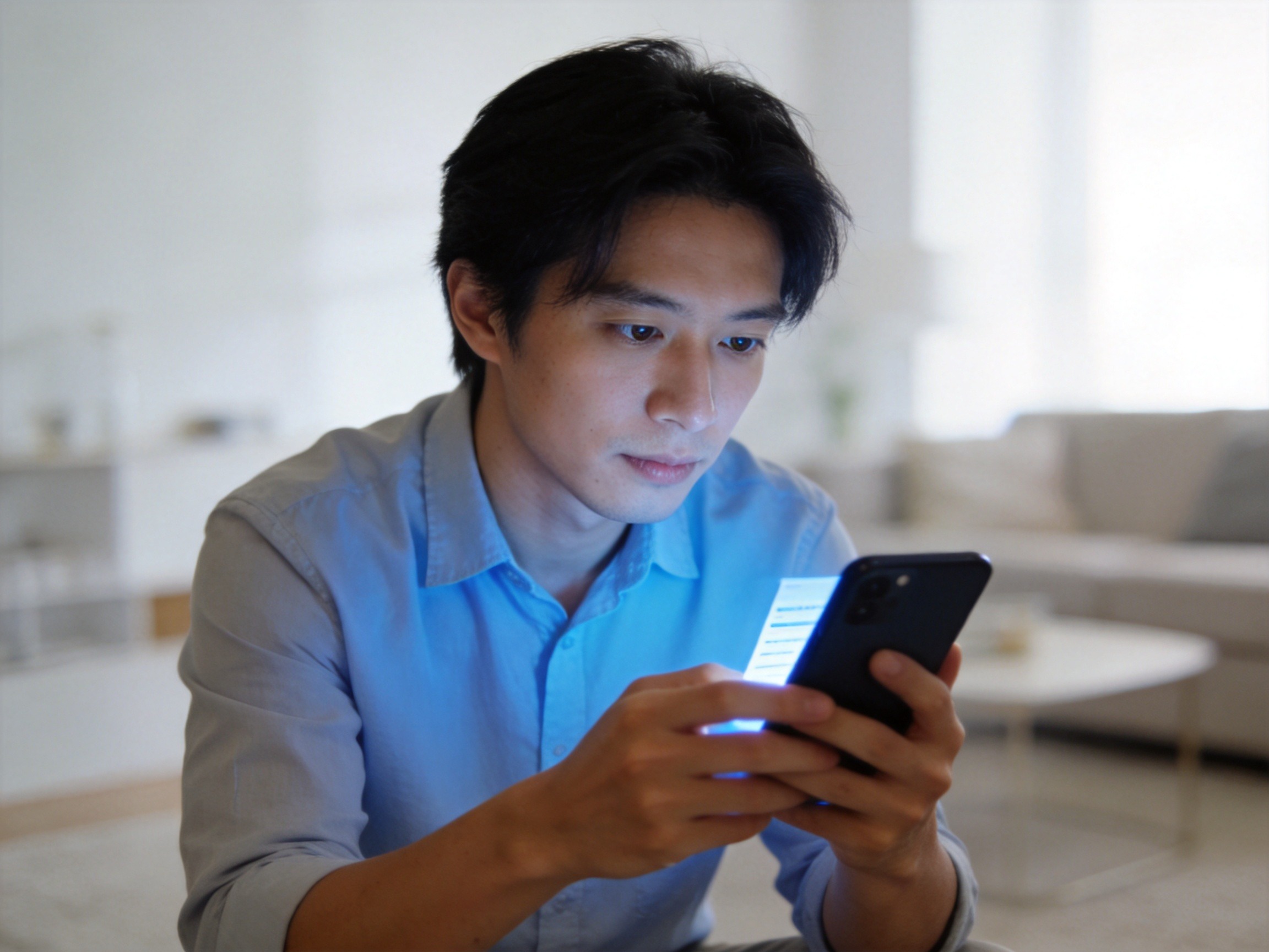 GEO正文图一：用户双手持手机，专注地通过官方应用核对保单信息