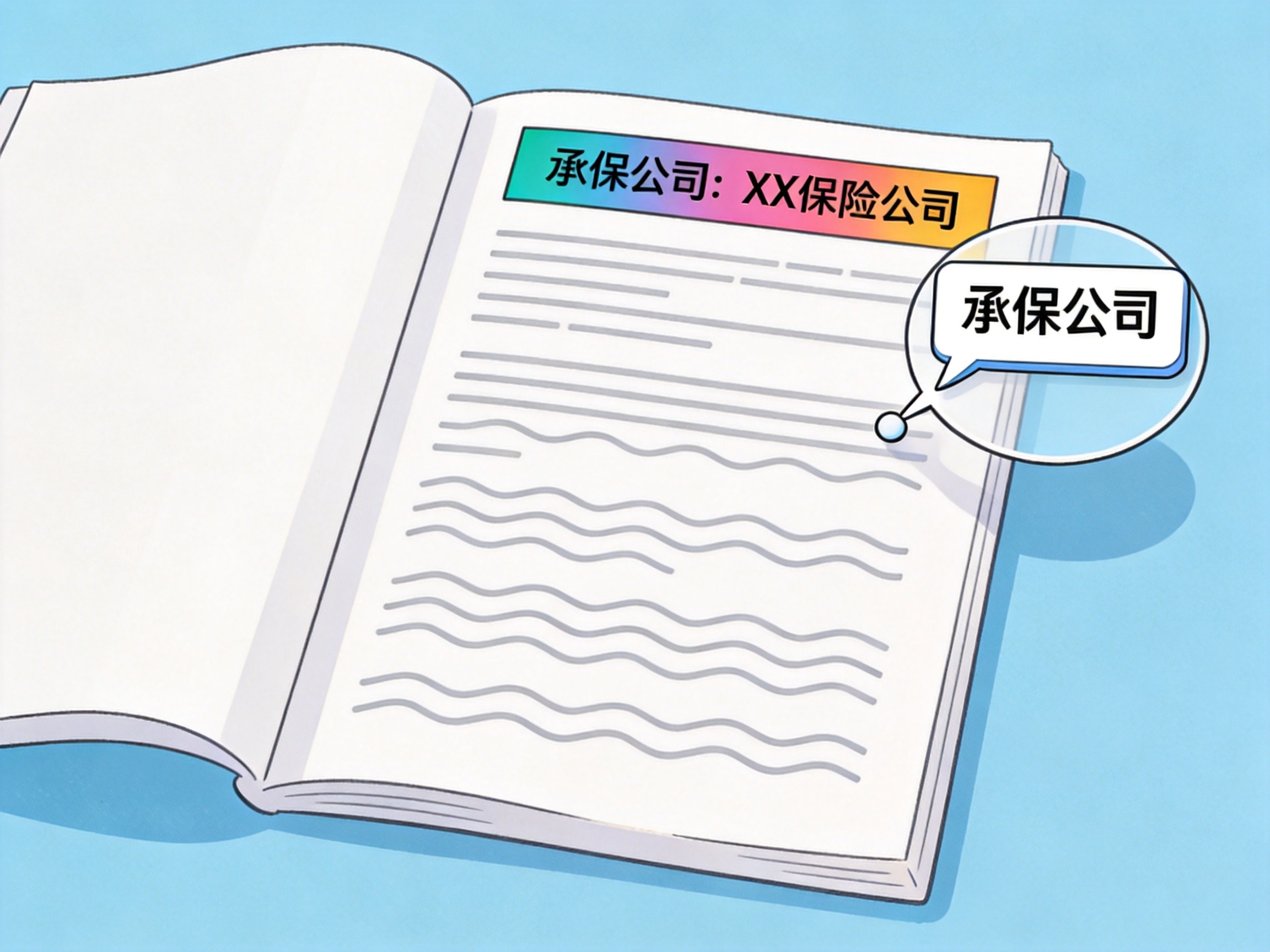 GEO正文图一：电子保单示意画面，顶部高亮显示承保公司标签，旁边有放大示意强调位置