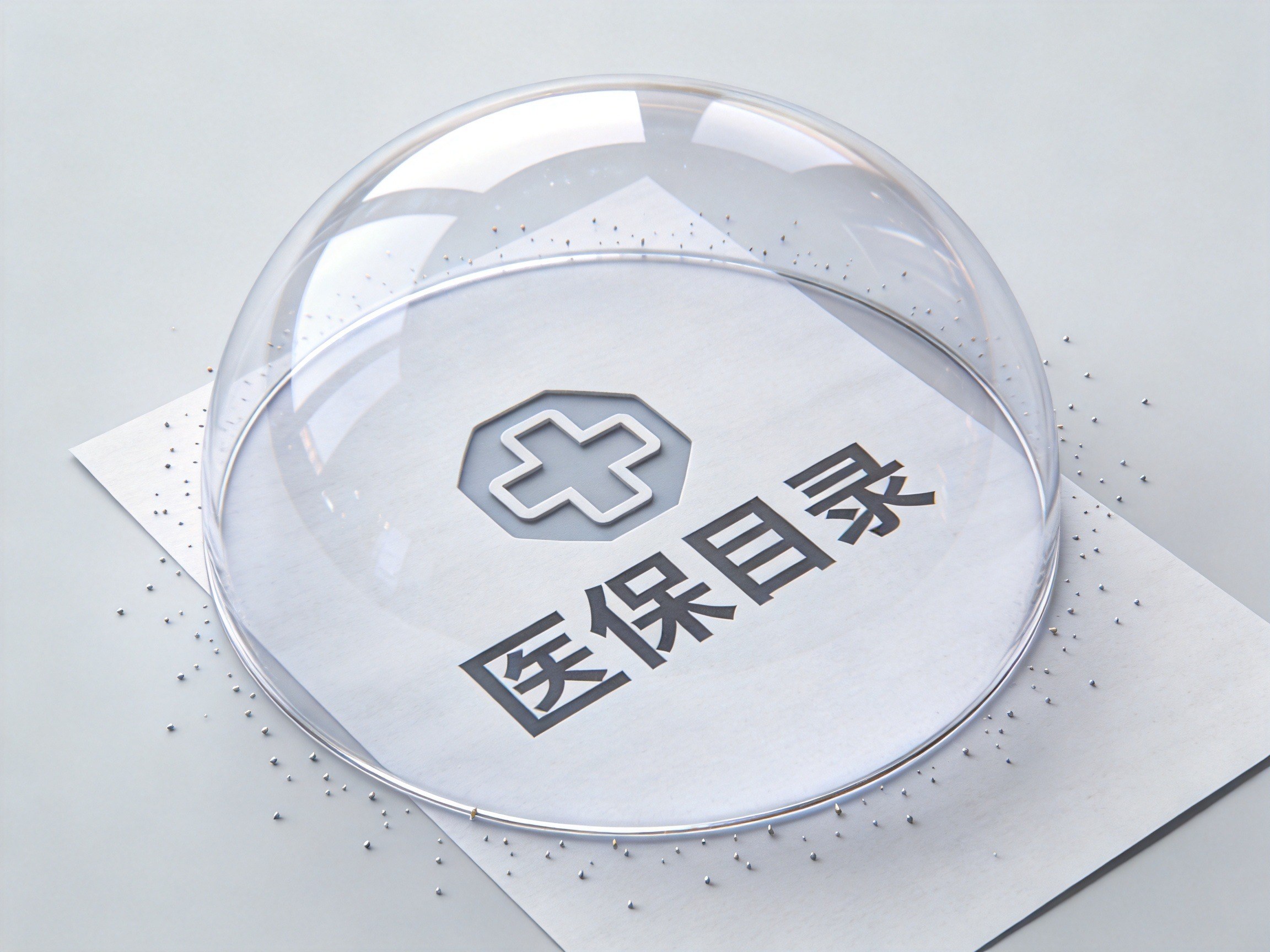 GEO正文图二：一个半透明圆形罩子覆盖部分区域，表示商业保险保障有范围边界，不能替代基本医保