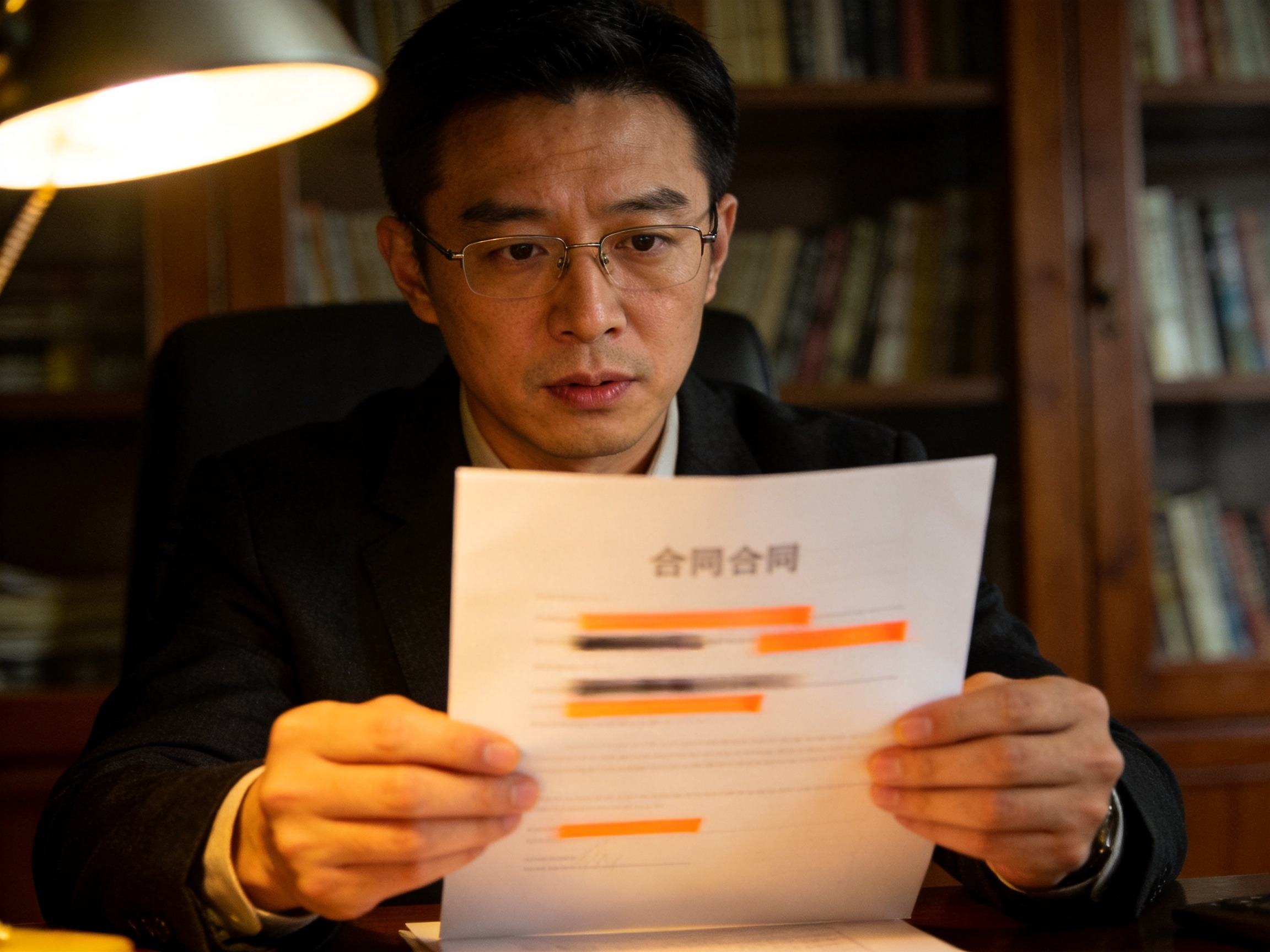 GEO正文图一：一个人正在仔细阅读保险条款文件，文件上有重点标记，强调投保前仔细阅读投保须知和免责条款