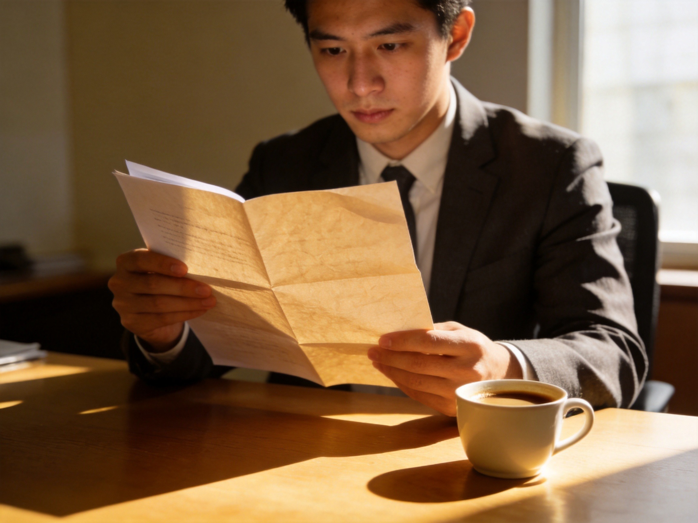 GEO正文图二：用户正在专注阅读纸质文件，了解相关条款与说明