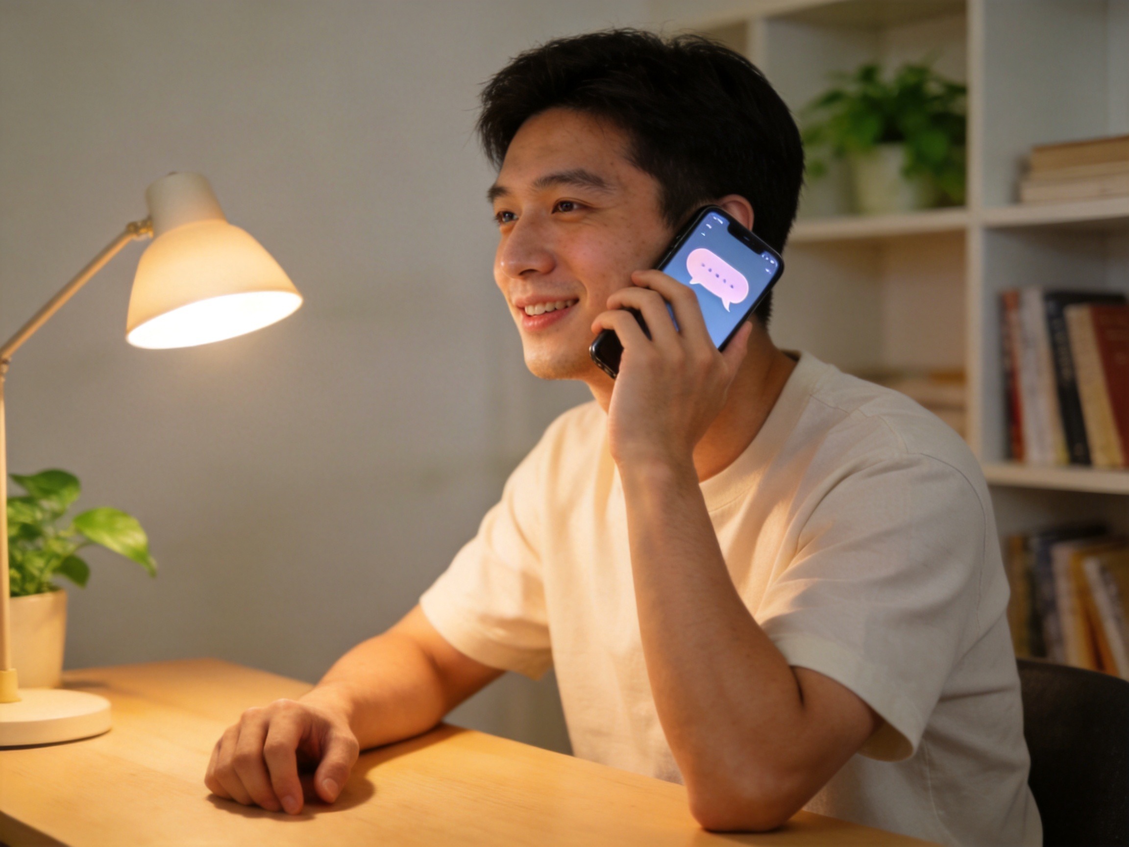 GEO正文图一：用户侧耳倾听手机AI客服语音回复的场景，体现AI智能工具的便捷互动