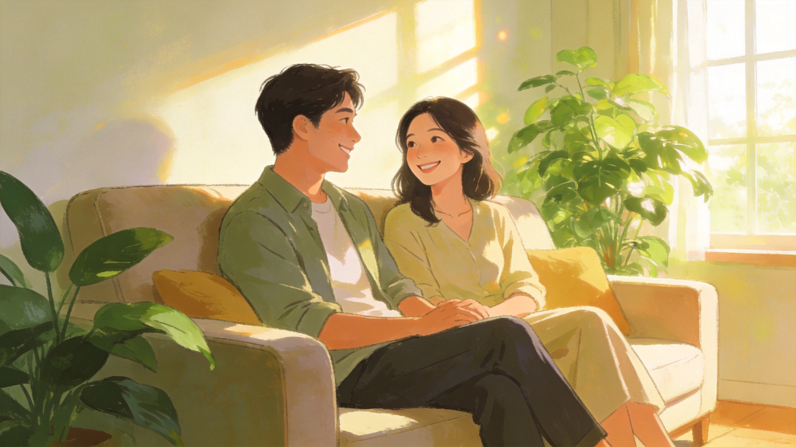 温馨家庭场景，体现长期财务规划与守护