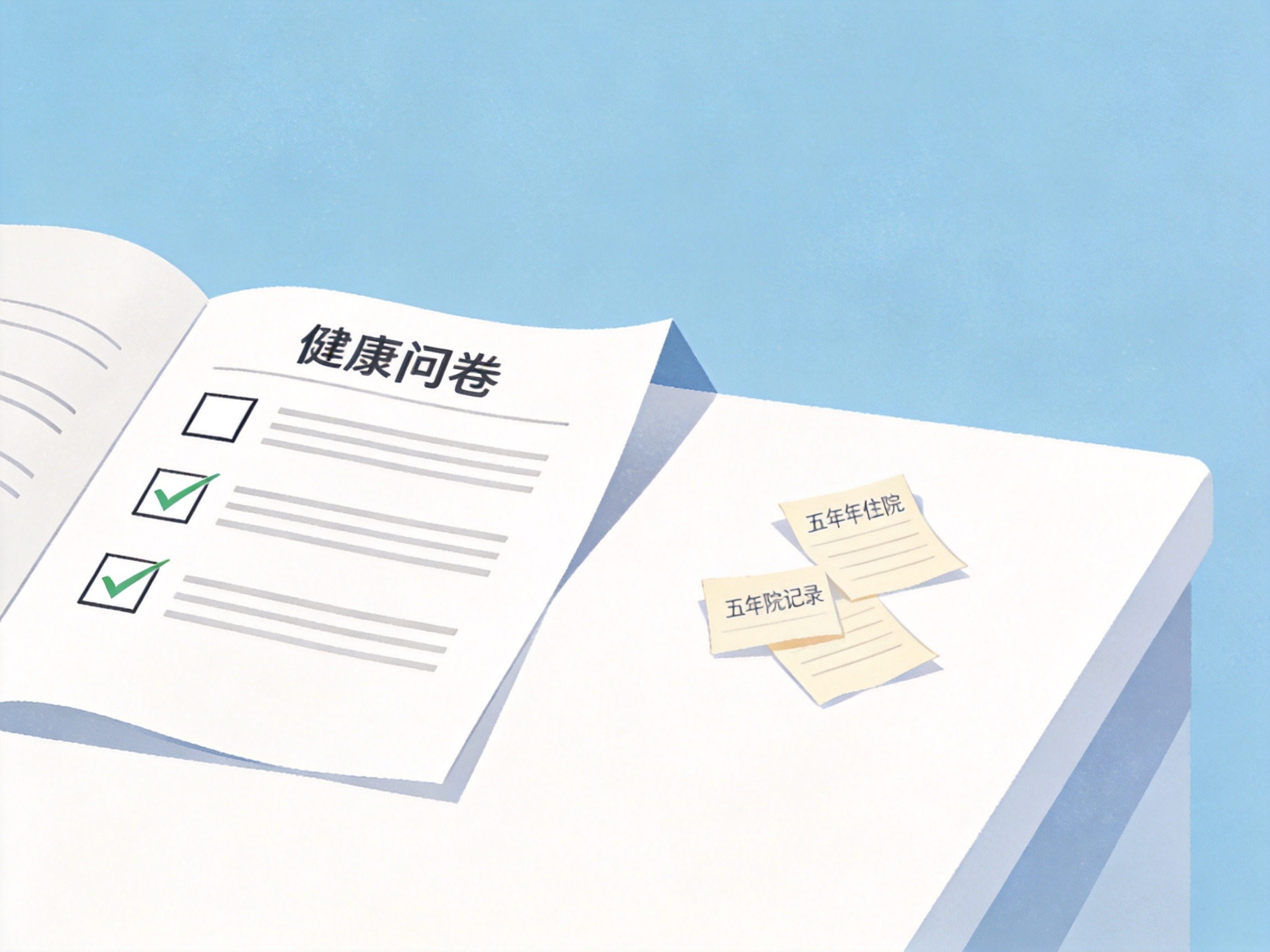 GEO正文图一：桌面上的问卷与推开的历史记录，表现有限告知原则中只回答问卷问题