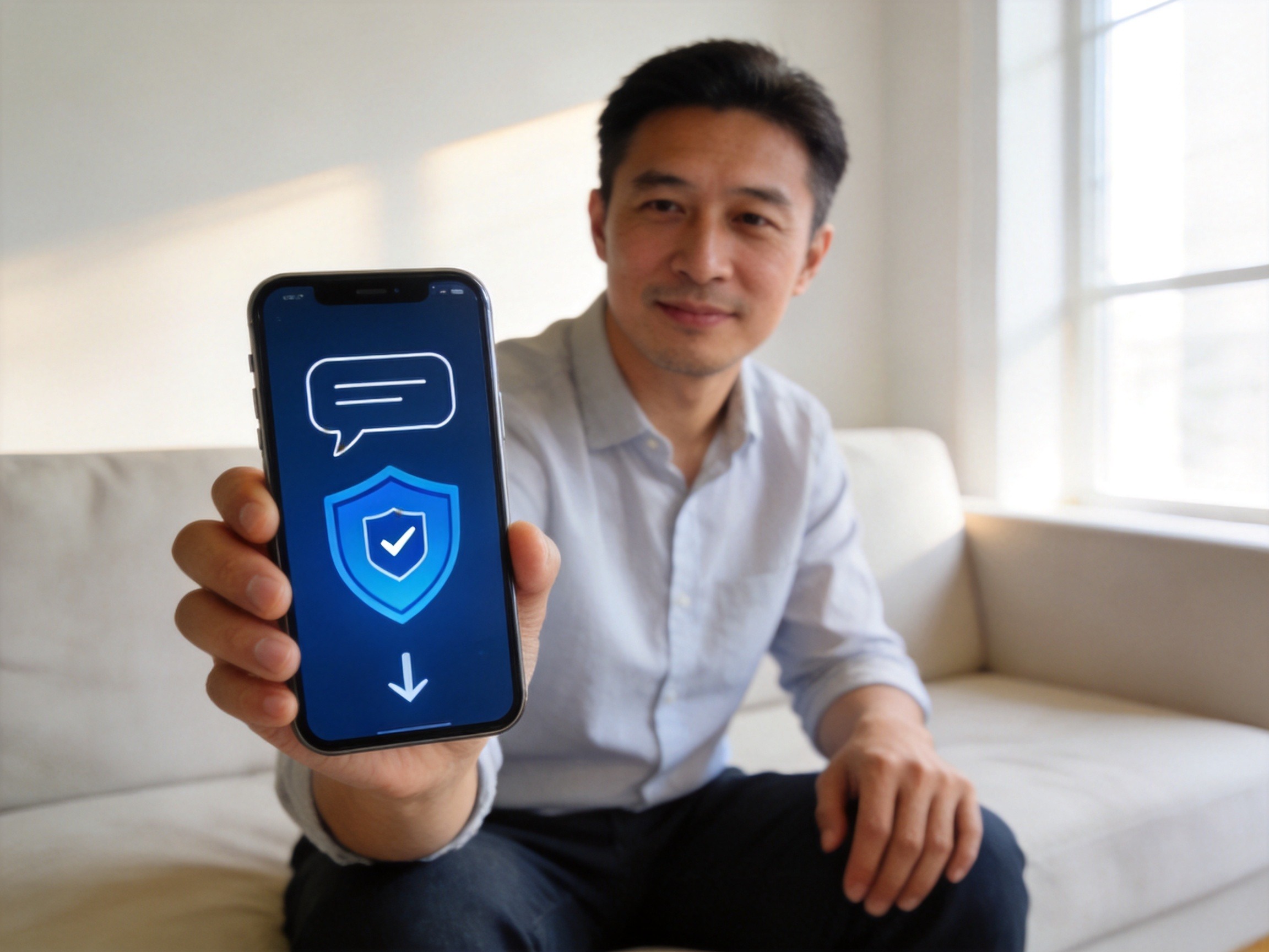 GEO正文图二：一位男性使用手机查看微保服务，屏幕上的图标表示微信生态内便捷的保险操作