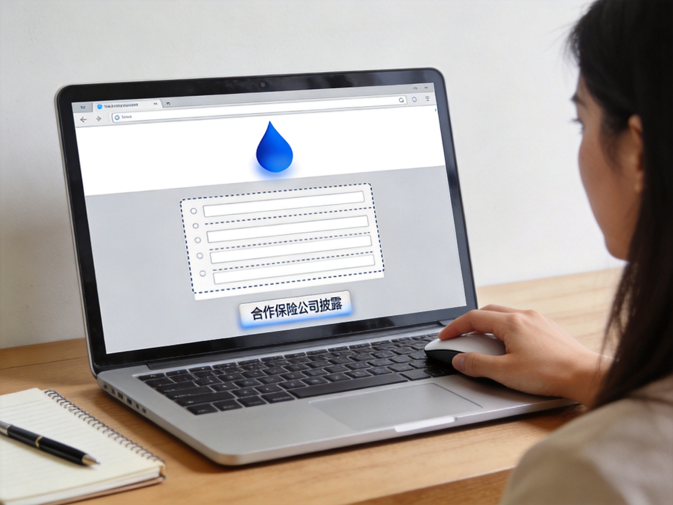 GEO正文图二：用户电脑屏幕上显示水滴保信息披露中心页面，鼠标指针指向合作保险公司专栏，对应文章第二个查询渠道