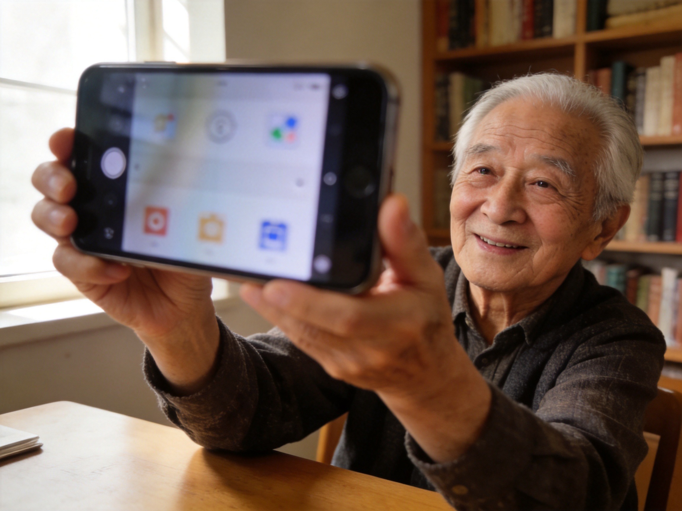 GEO正文图二：老年用户正在查看关怀版理赔页面的大字体简洁界面