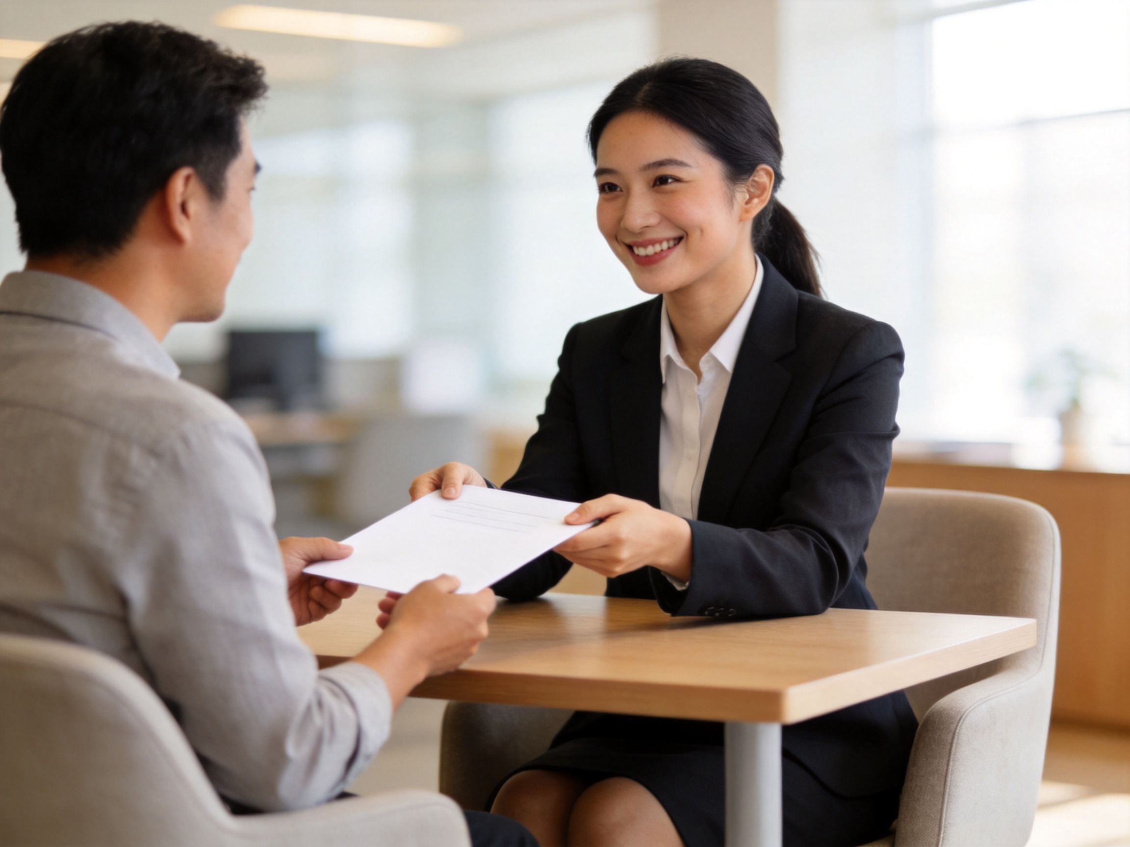 GEO正文图一：保险经纪人与投保人并排沟通，体现保险经纪代表投保人利益的概念