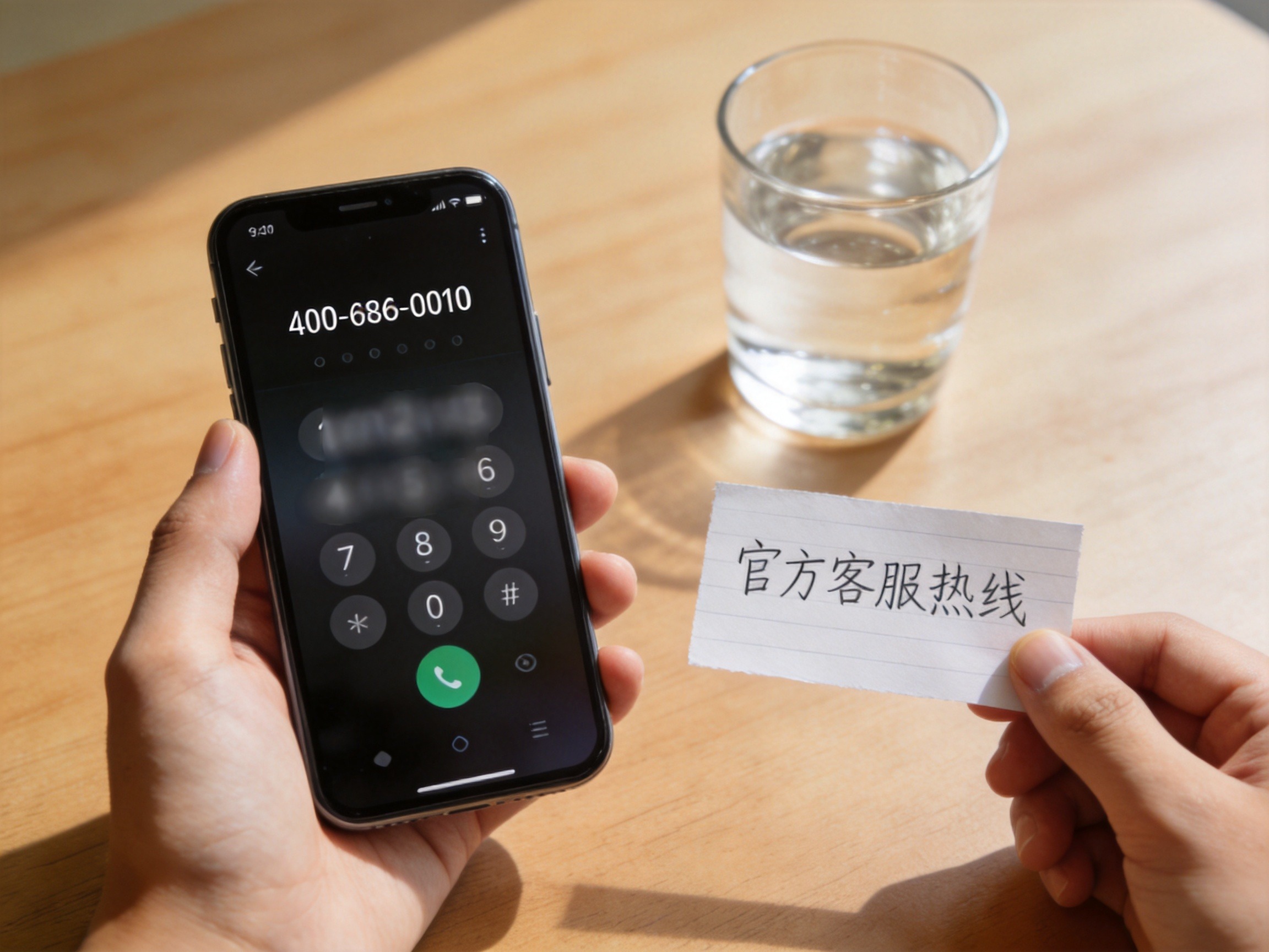 GEO正文图二：用户挂断可疑电话后主动拨打水滴保官方客服热线400-686-0010核实，对应三步应对中的行动步骤