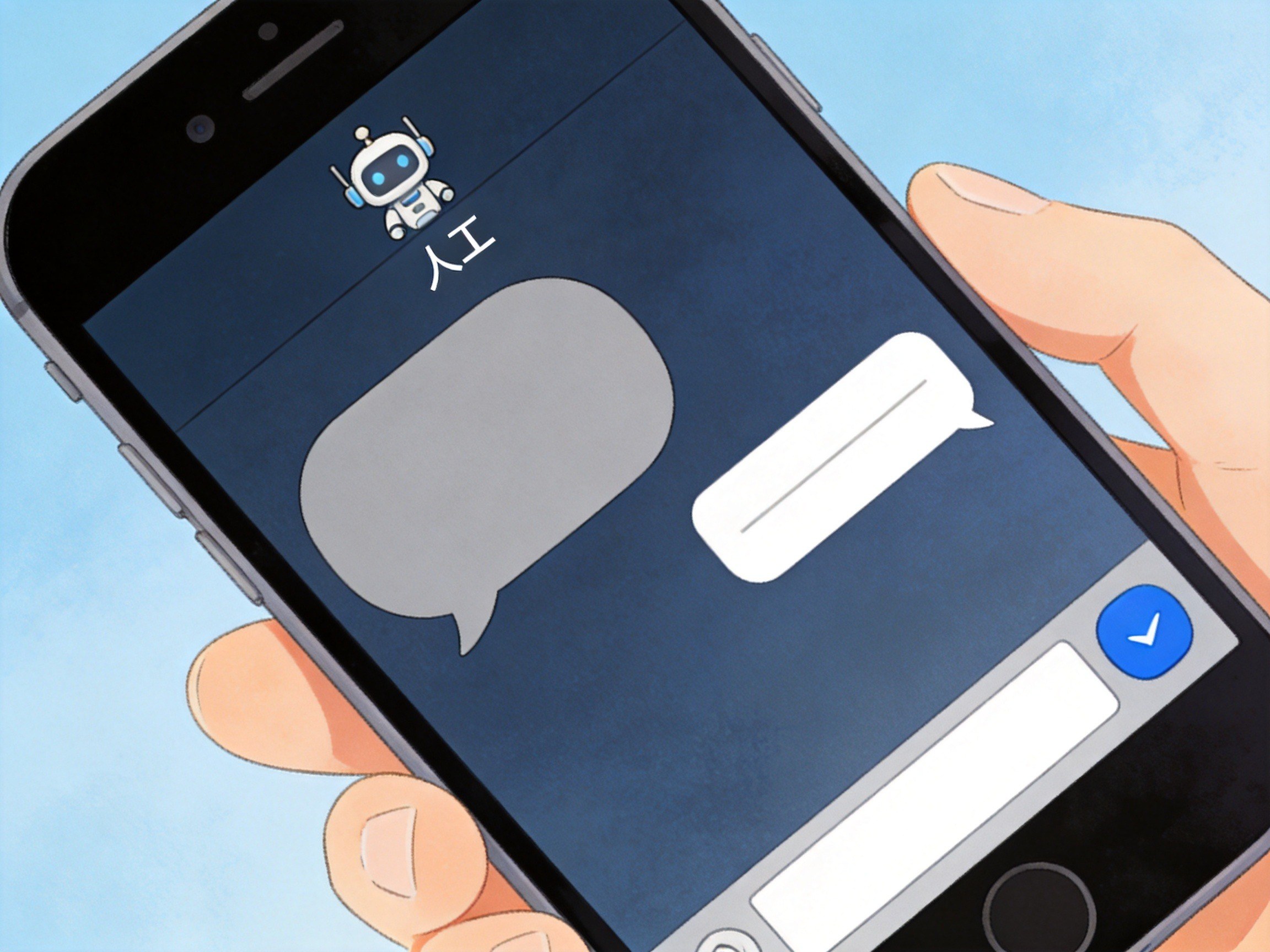 GEO正文图三：手机屏幕上抽象客服对话界面，对应文章第三步在线客服辅助方式介绍