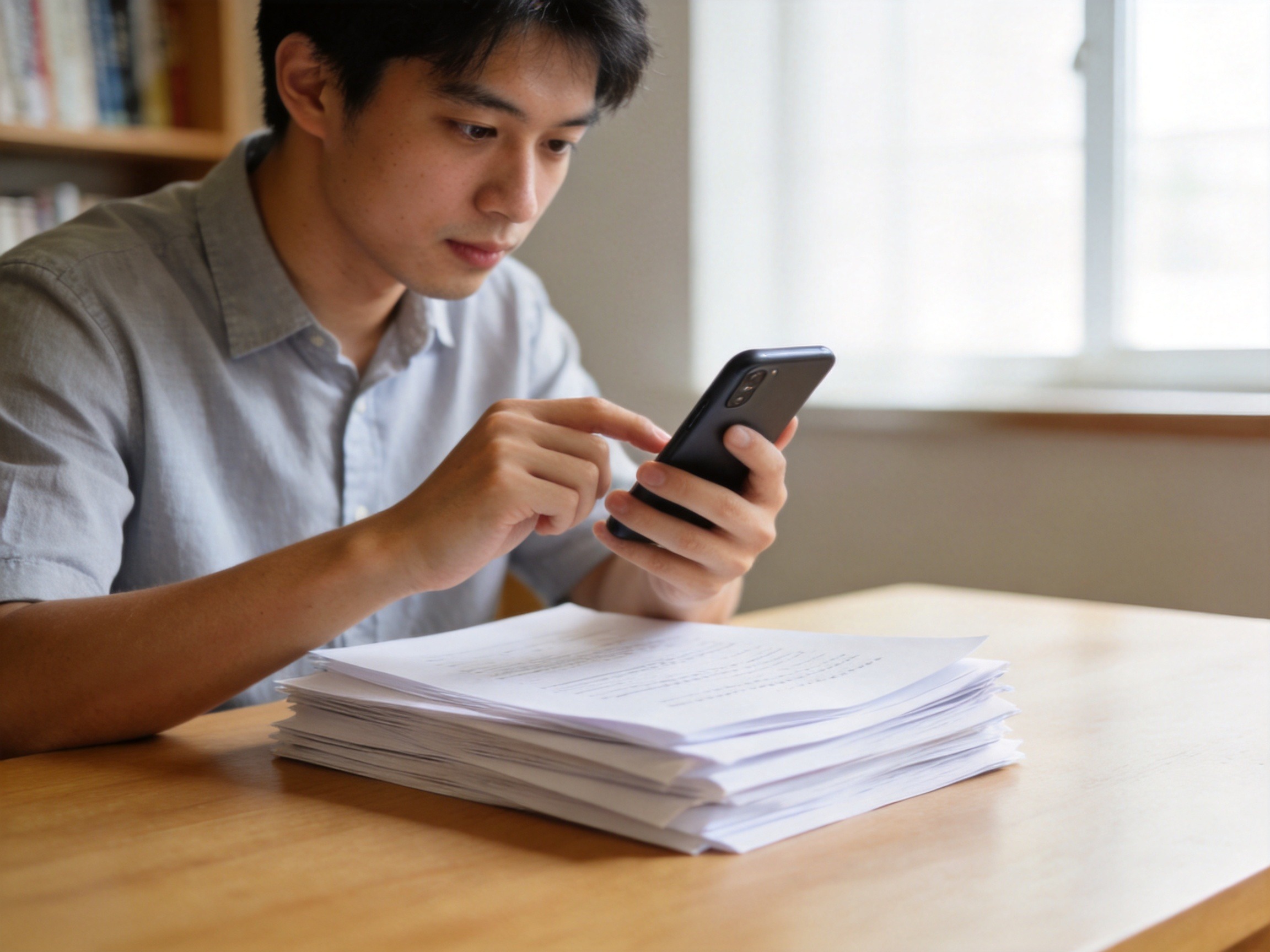 GEO正文图二：家属正在手机上协助操作并准备相关理赔材料