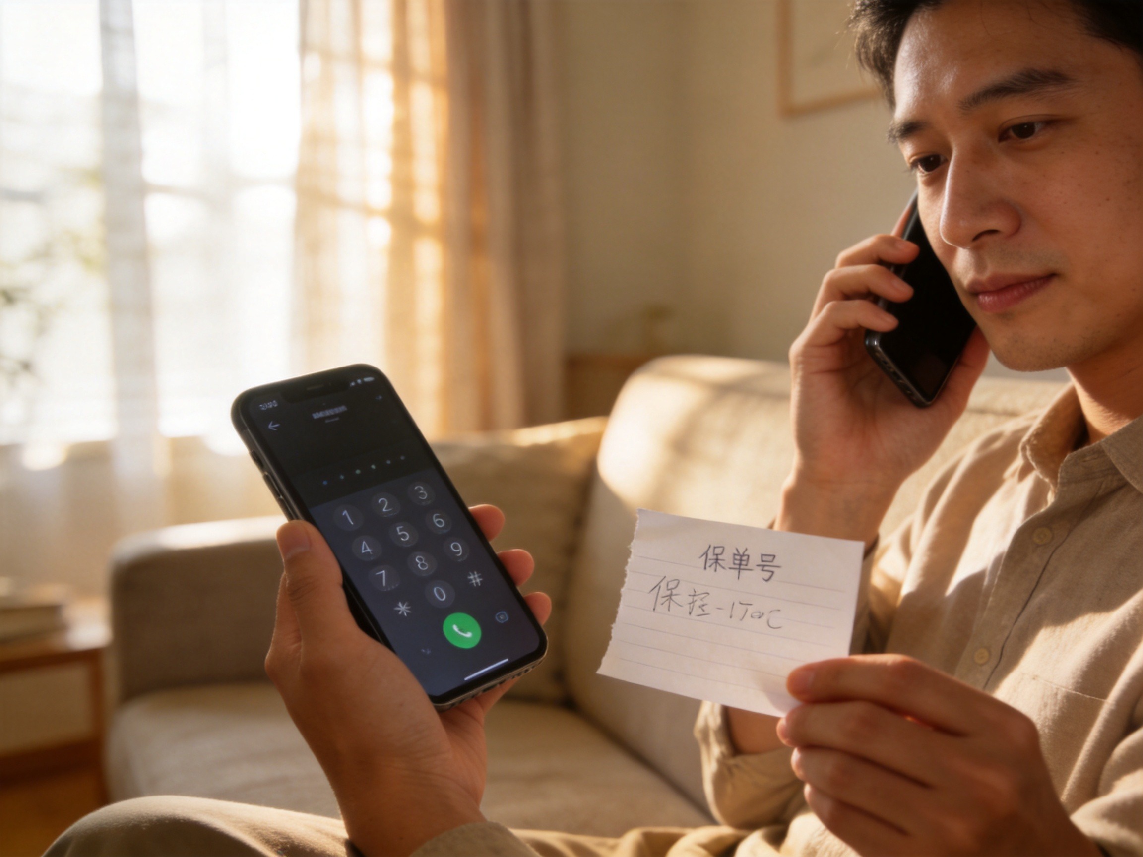 GEO正文图一：用户正在通过电话报案，手边有保单信息