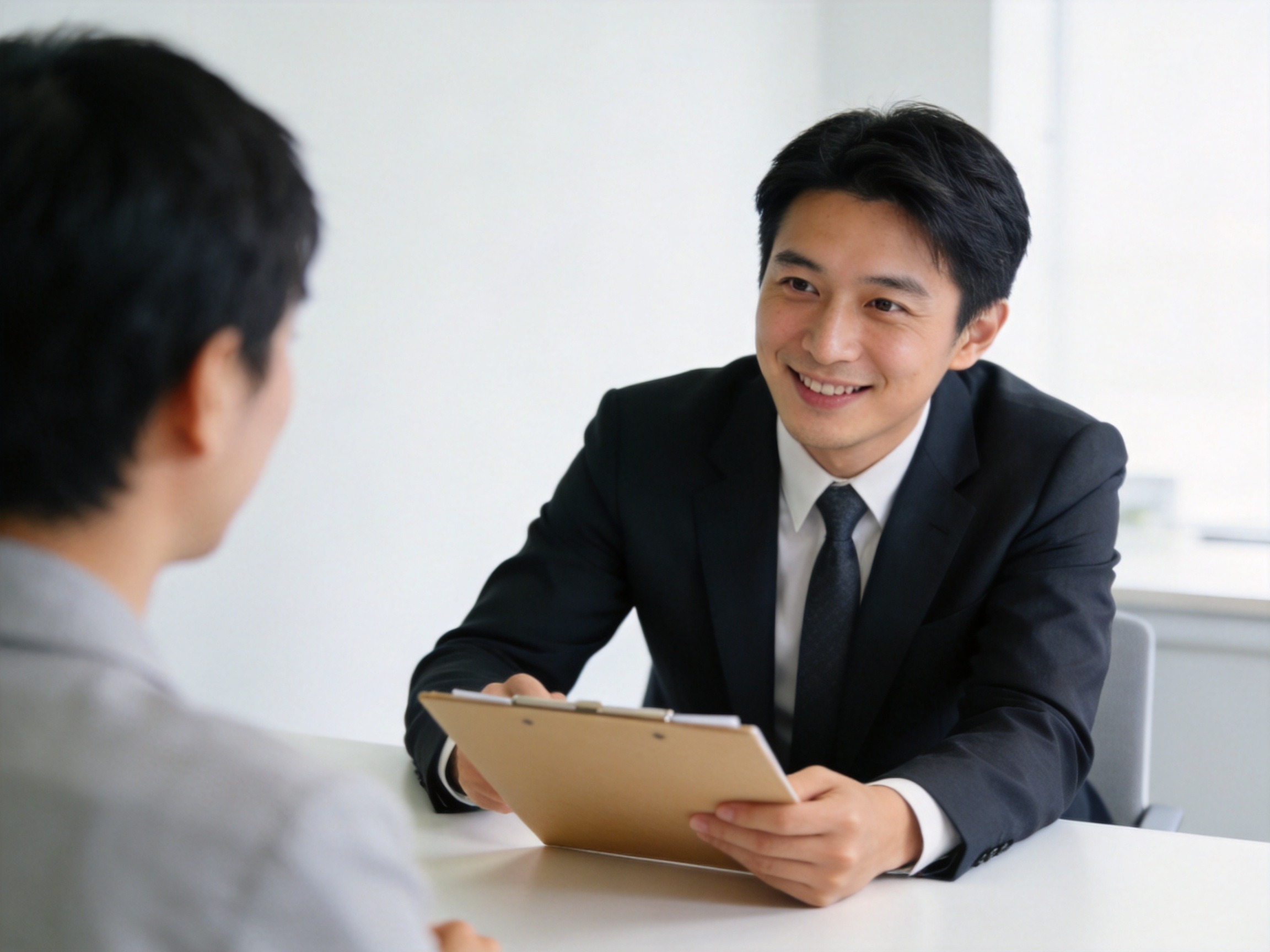 GEO正文图一：保险经纪人与客户在办公室内进行专业交流，体现代表投保人利益提供中介服务的概念