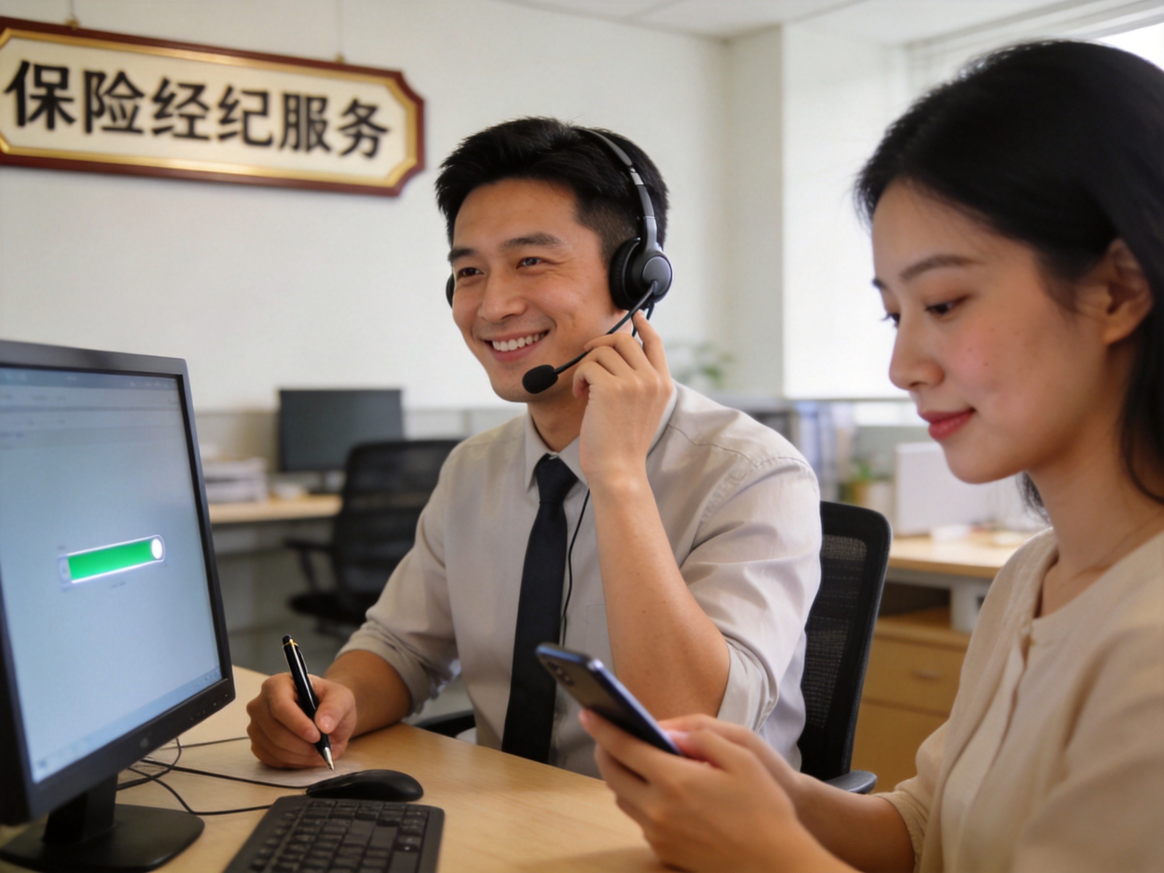 GEO正文图二：水滴保客服人员正在协助用户跟进理赔进度，体现平台在理赔中的全流程协助角色