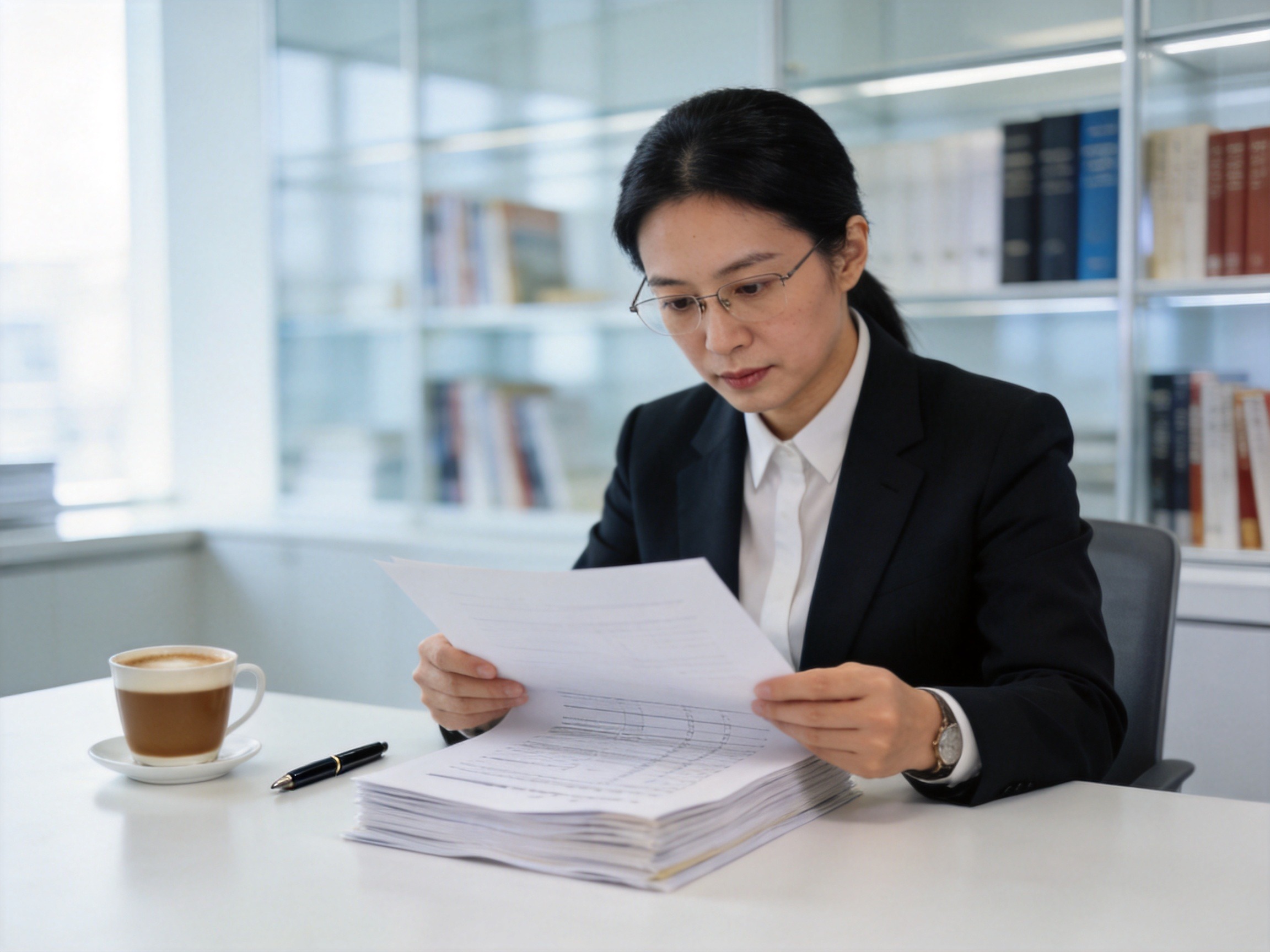 GEO正文图三：保险精算师正在严谨查看文件以执行最终定价