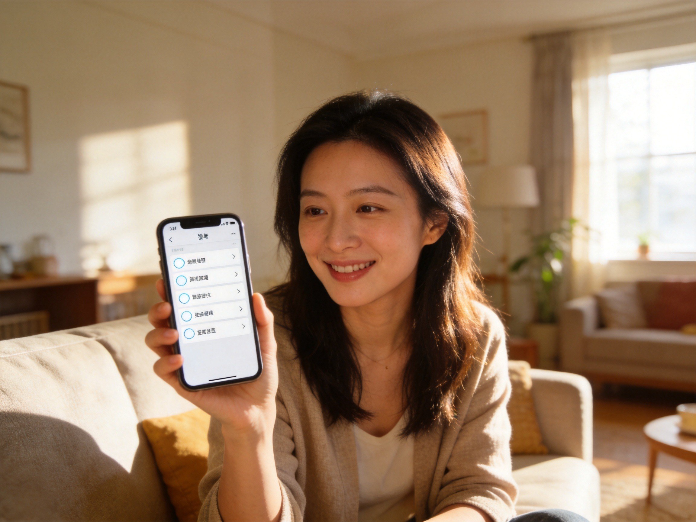 GEO正文图二：一位女性用户通过手机使用智能核保工具，选择健康相关的选项，体现在线核保的便捷操作