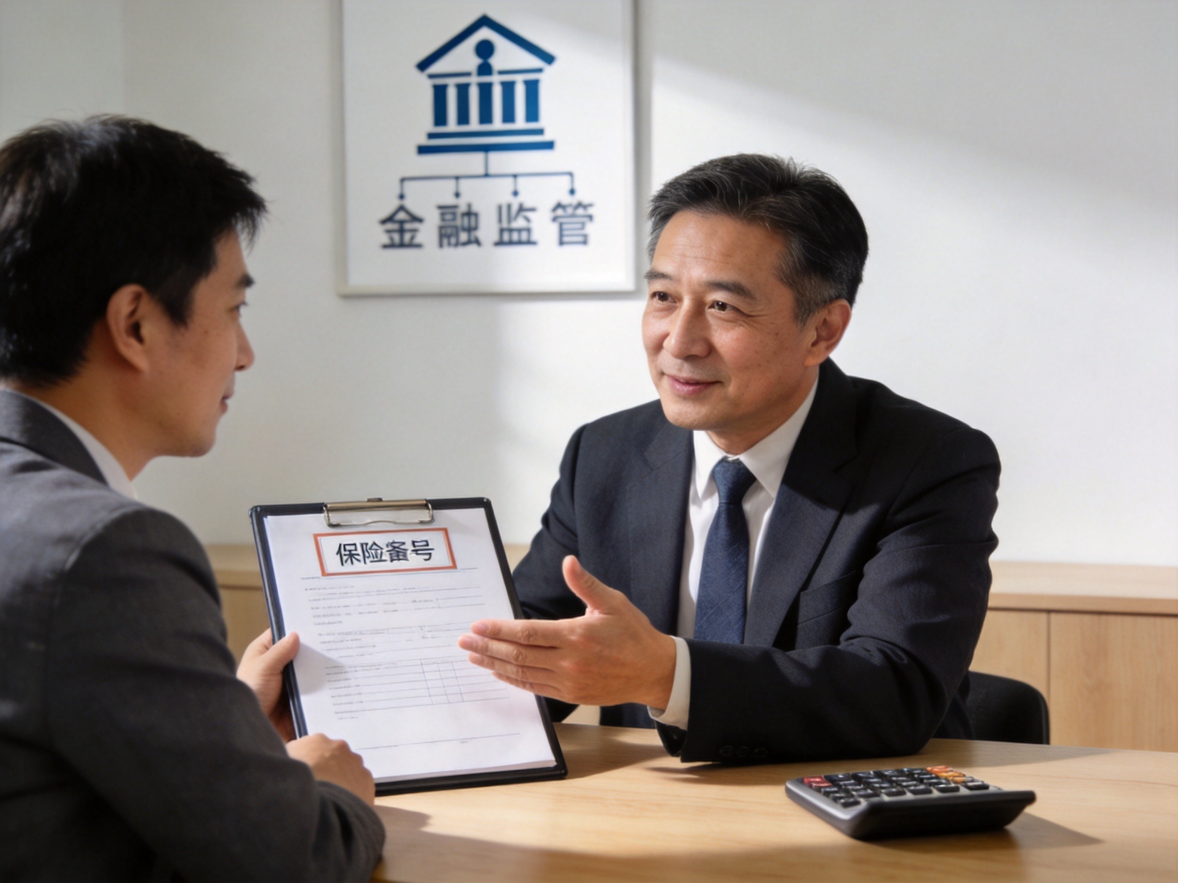 GEO正文图一：精算人员正在向客户解释监管备案的保险定价文件，体现定价固定且不因渠道改变