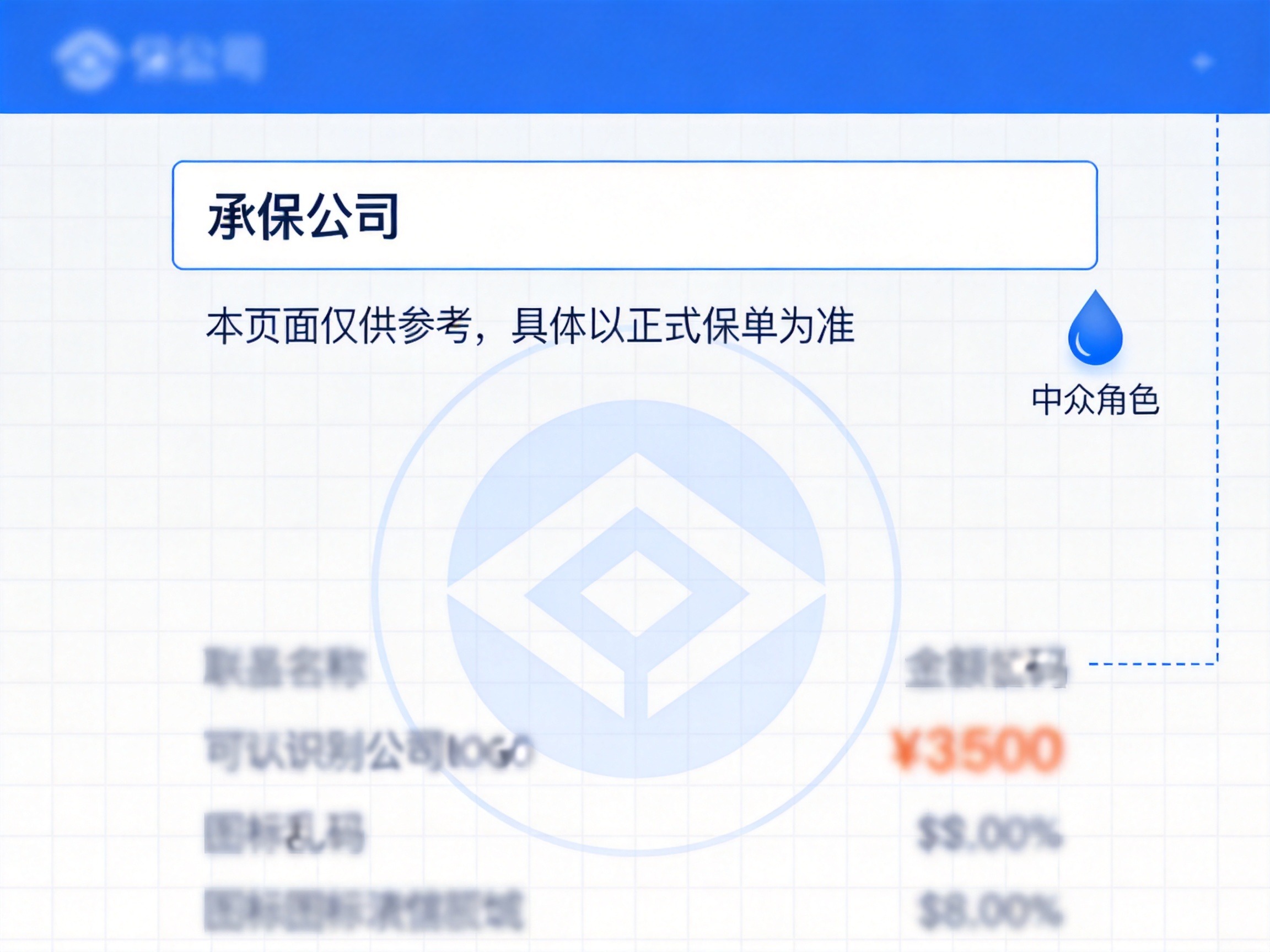 GEO正文图一：保险投保页面示意，突出显示承保公司区域和中介角色说明，体现信息透明度