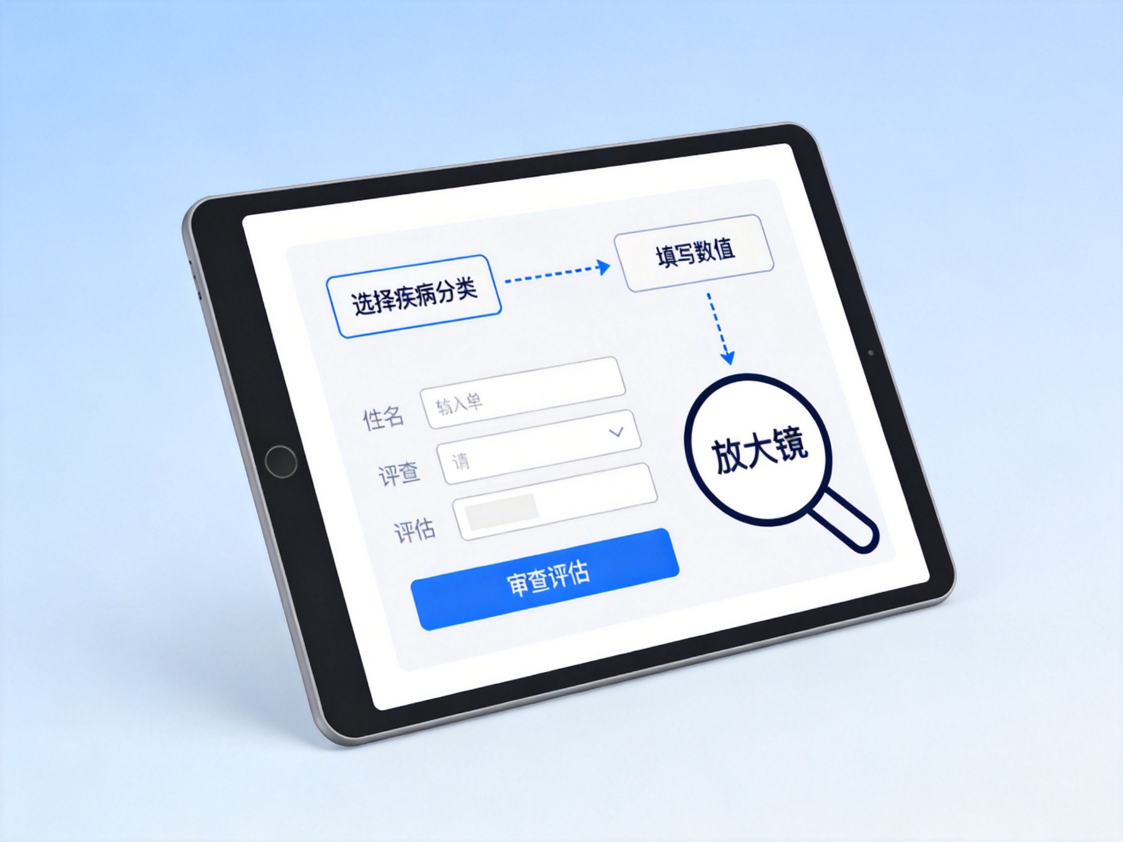 GEO正文图三：智能核保流程概念图：从疾病分类到数值填入再到核保结论的步骤示意