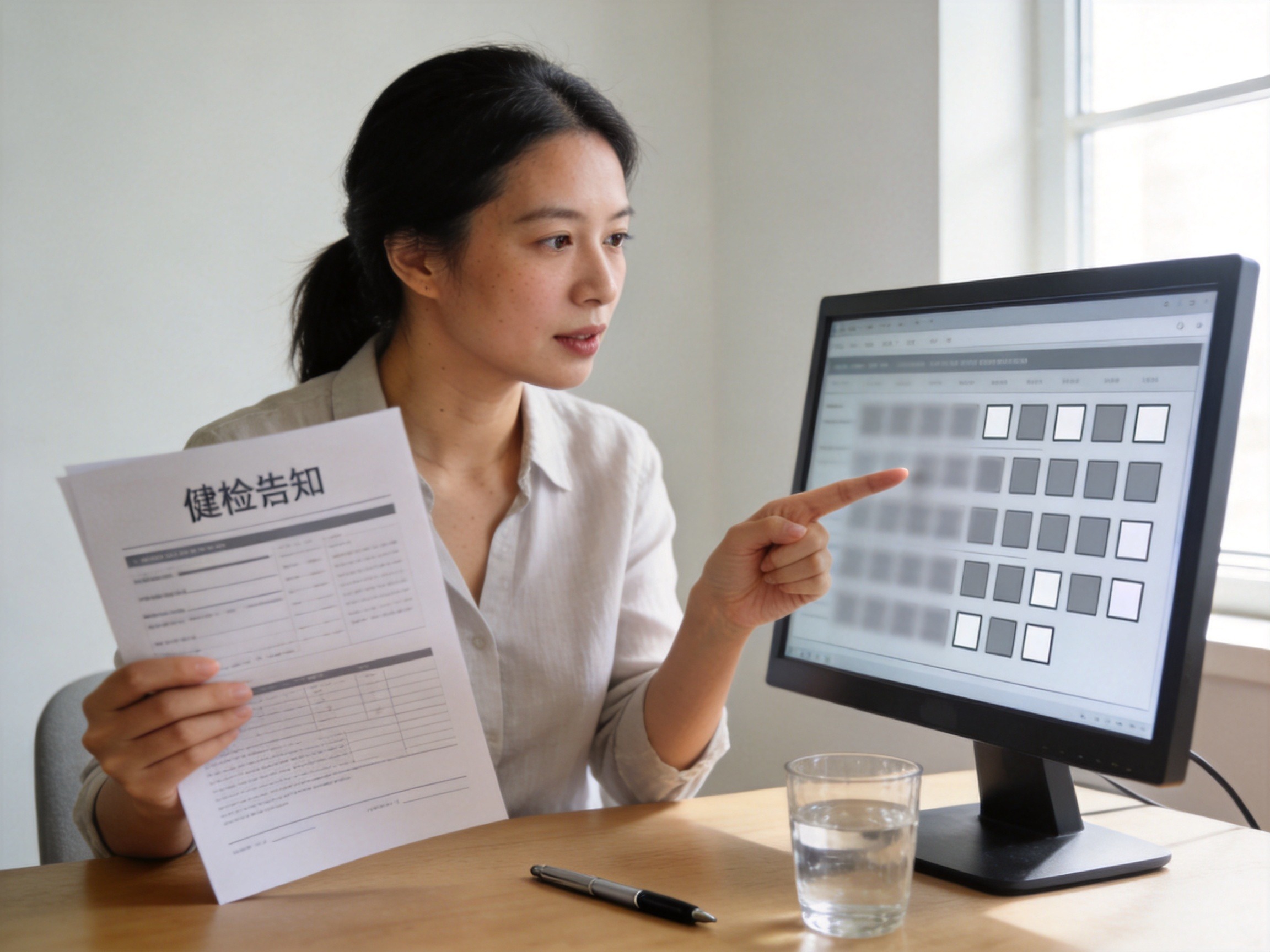 GEO正文图二：女性对照体检报告逐条阅读电脑上的健康告知问题