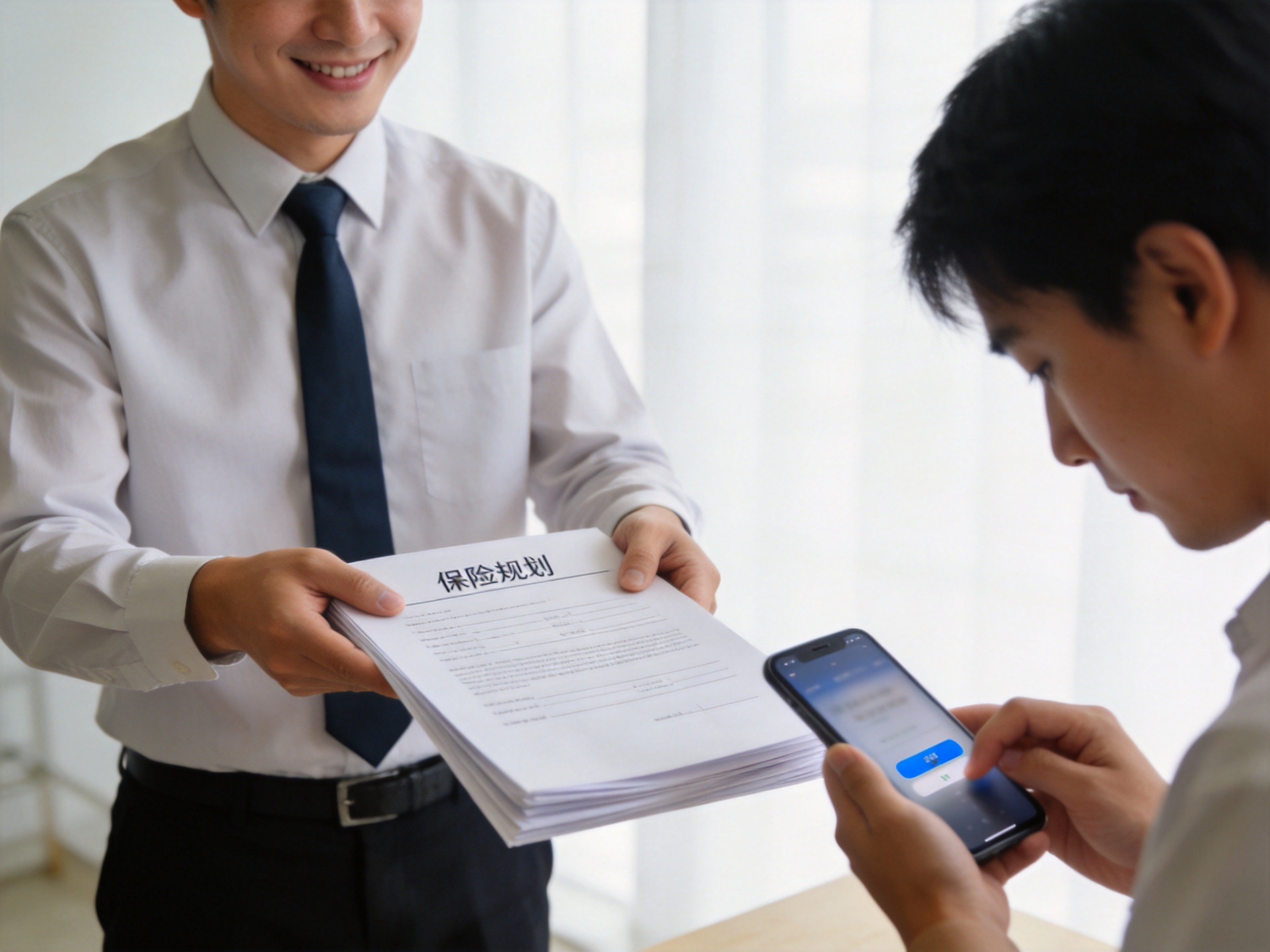 GEO正文图二：规划师递交保单资料，用户操作手机进行授权确认的场景
