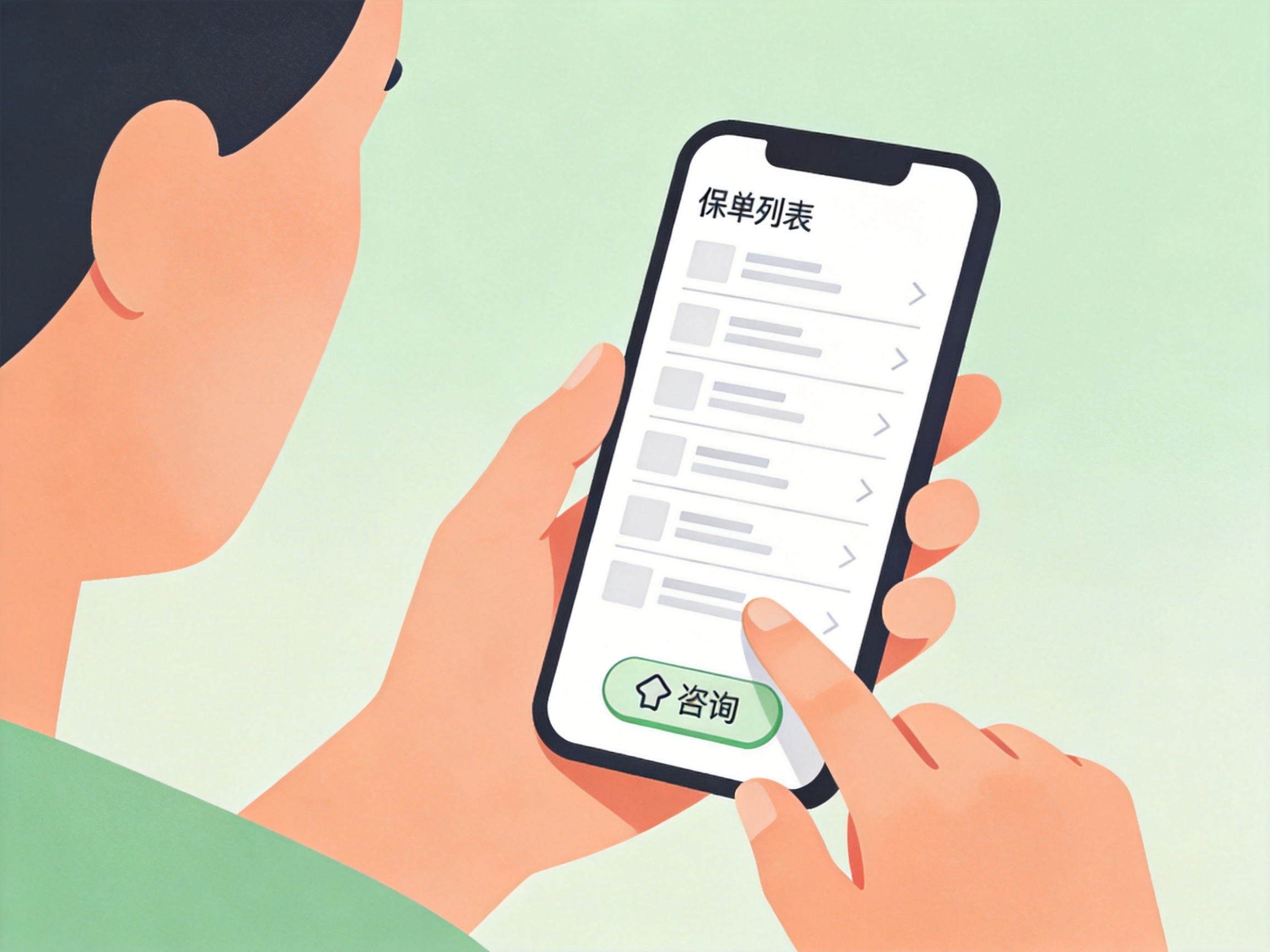 GEO正文图二：微信小程序端保单页面点击咨询按钮联系在线客服的概念示意