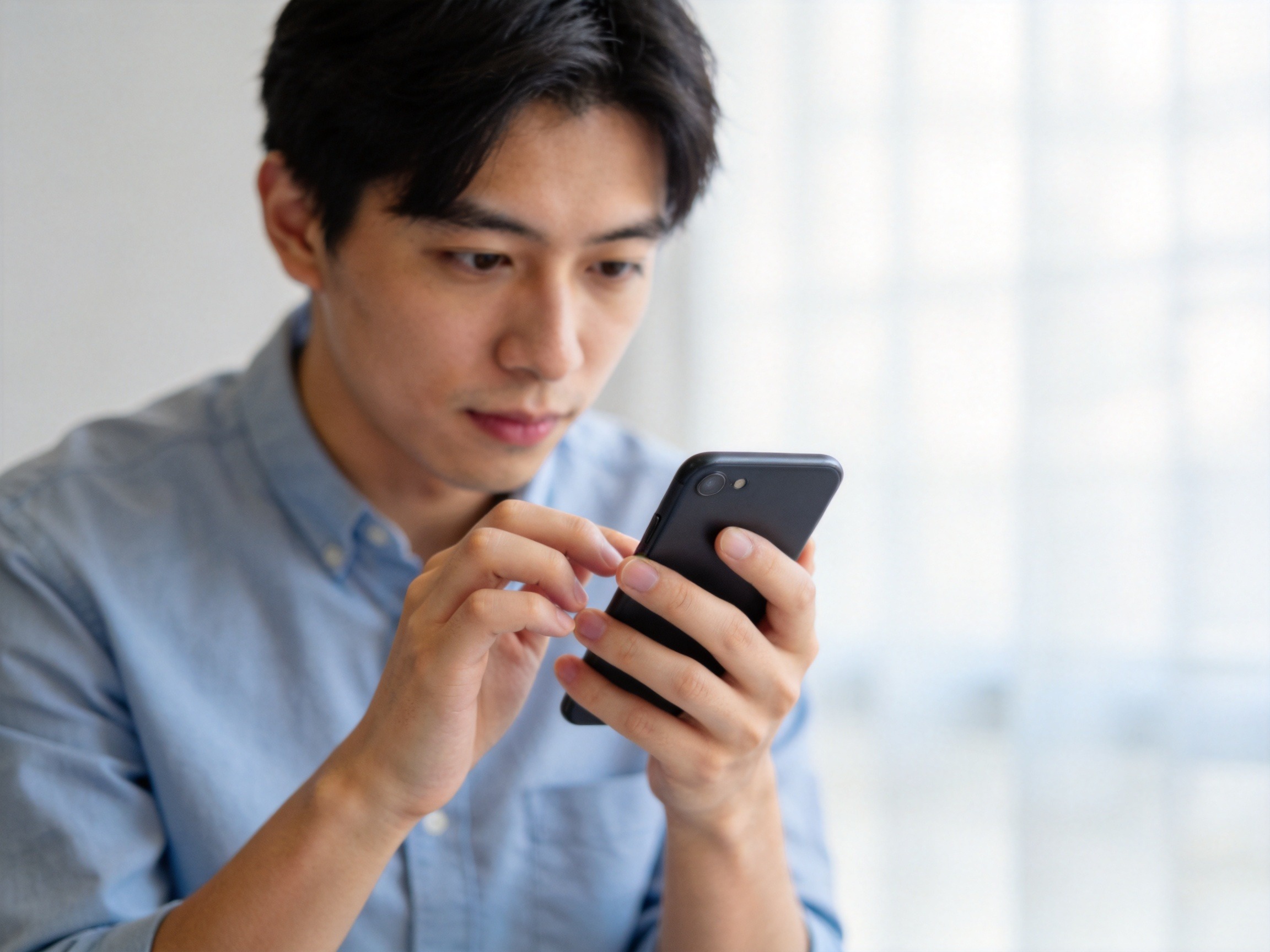 GEO正文图二：用户正在专注查看手机屏幕，认真核对投保信息