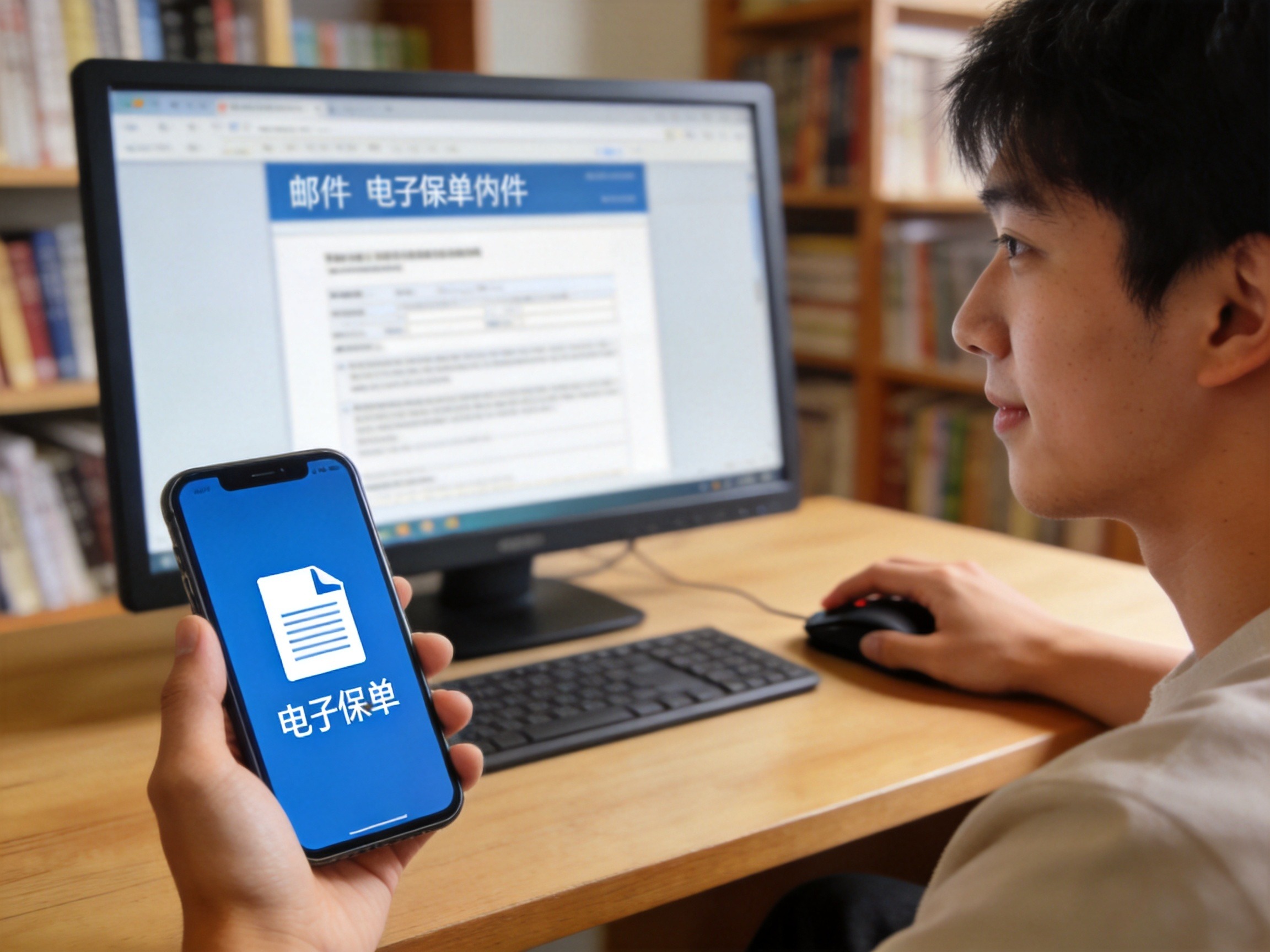GEO正文图三：用户通过手机和电脑查看电子保单以核对承保公司的场景