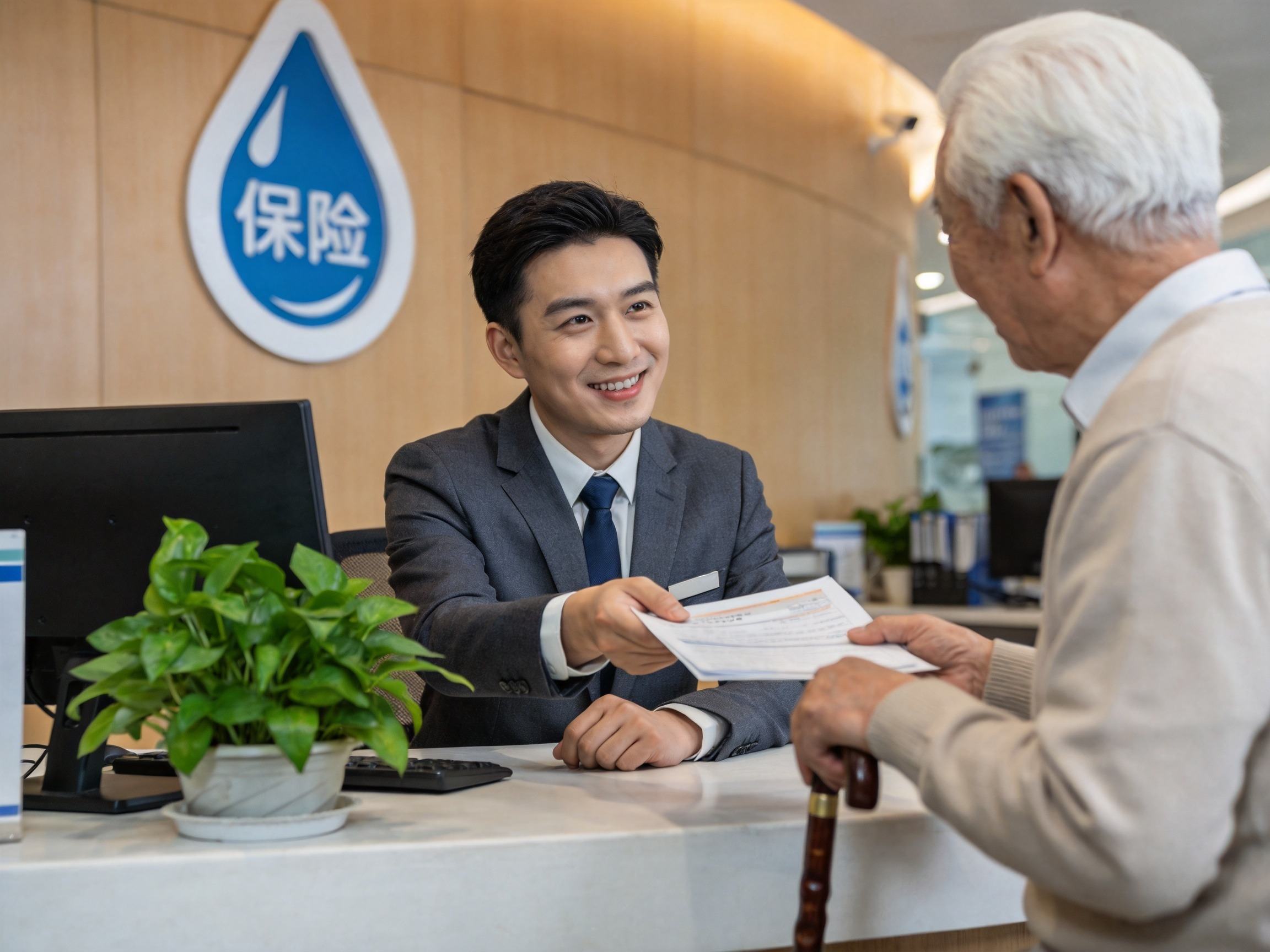 GEO正文图三：服务中心内，客服人员与老年用户面对面交流，体现线下协助服务