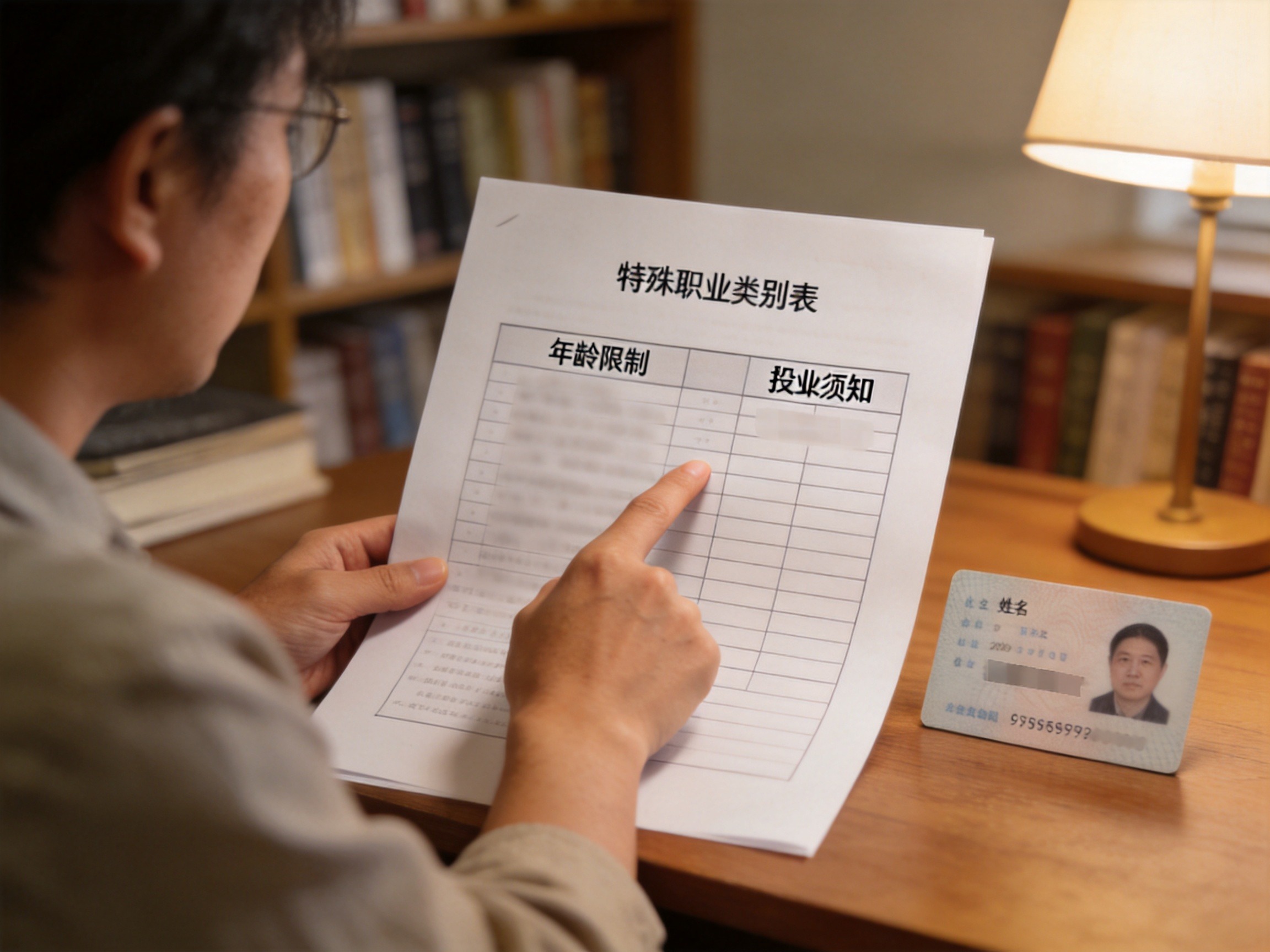 GEO正文图二：用户正在检查特殊职业类别表和投保须知中的年龄、职业限制，体现了投保前核对条件的步骤