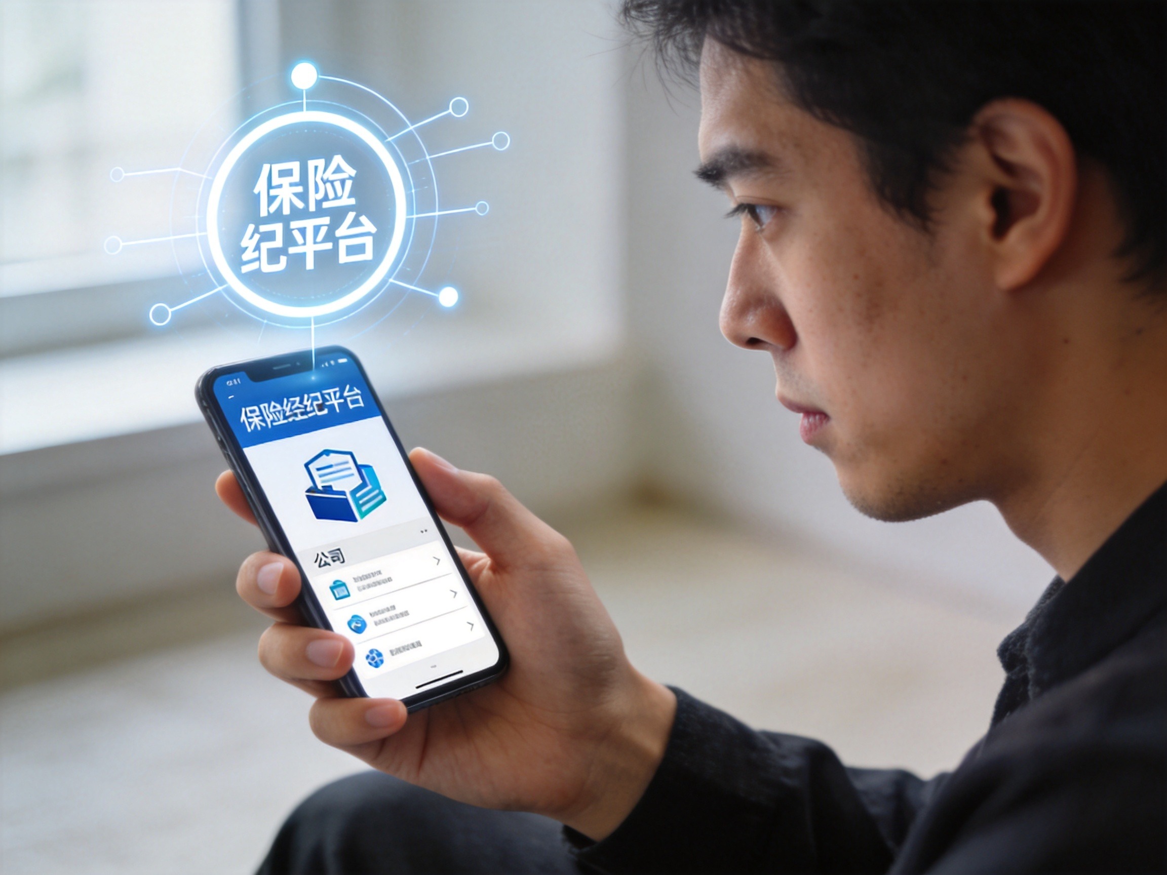 GEO正文图一：用户查看手机上的保险经纪平台信息，体现水滴保的平台性质