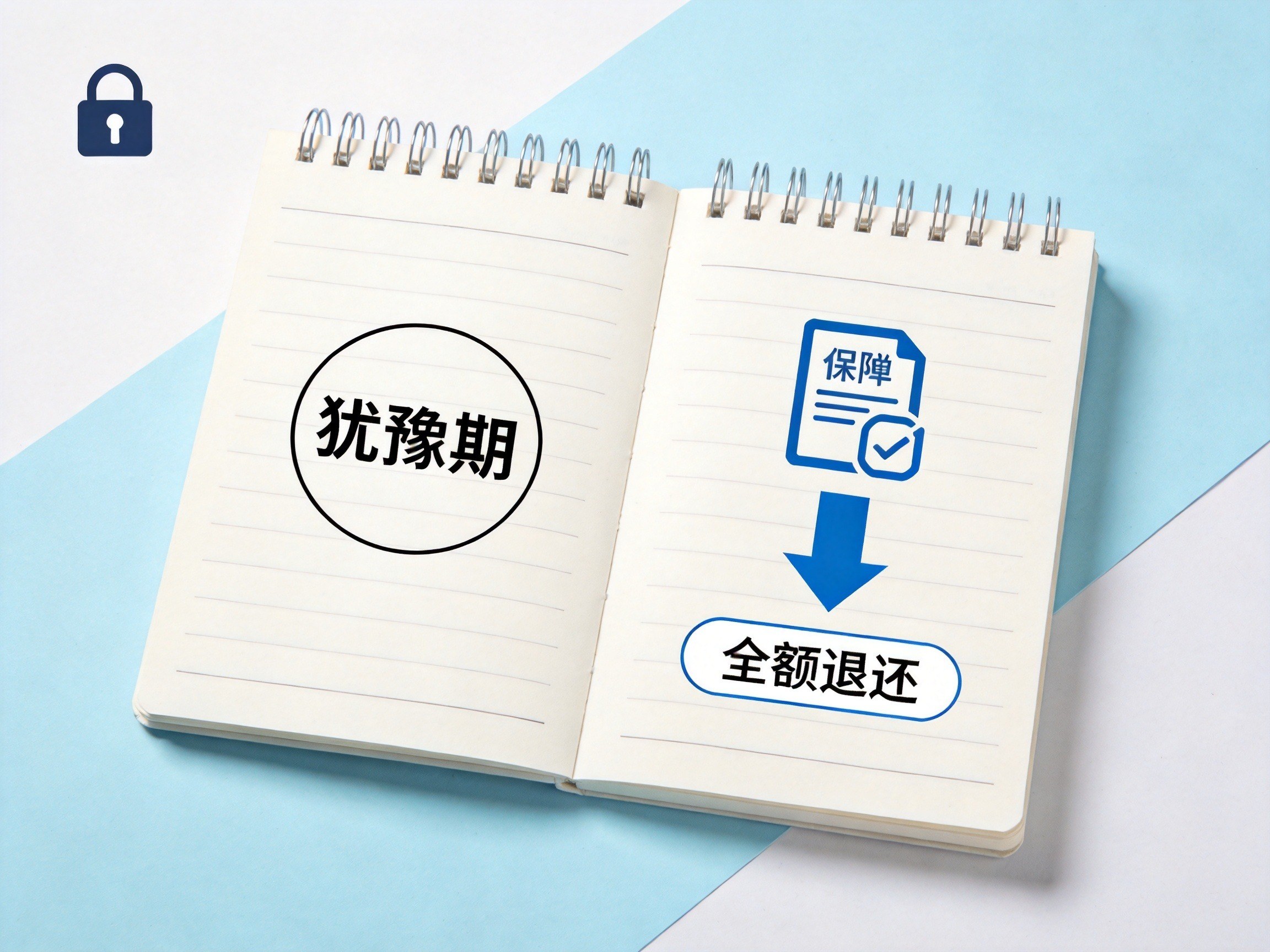GEO正文图一：日历与保单图标示意犹豫期概念，左侧标注犹豫期，右侧箭头指向全额退还