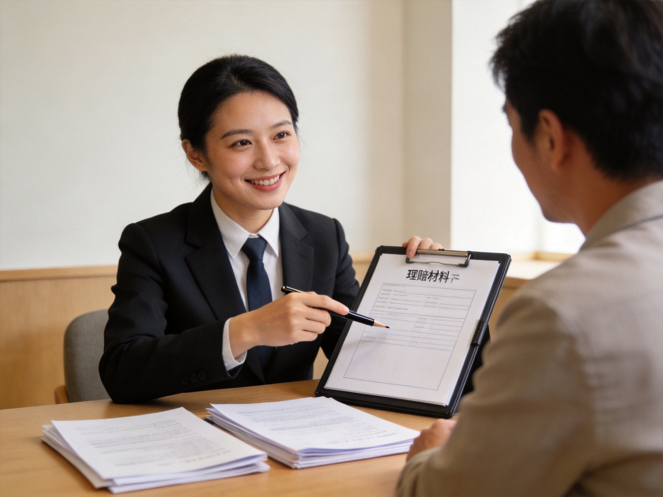 GEO正文图二：理赔协助人员正在向客户耐心讲解和梳理理赔材料清单，传达协助准备材料与跟进进度的服务场景