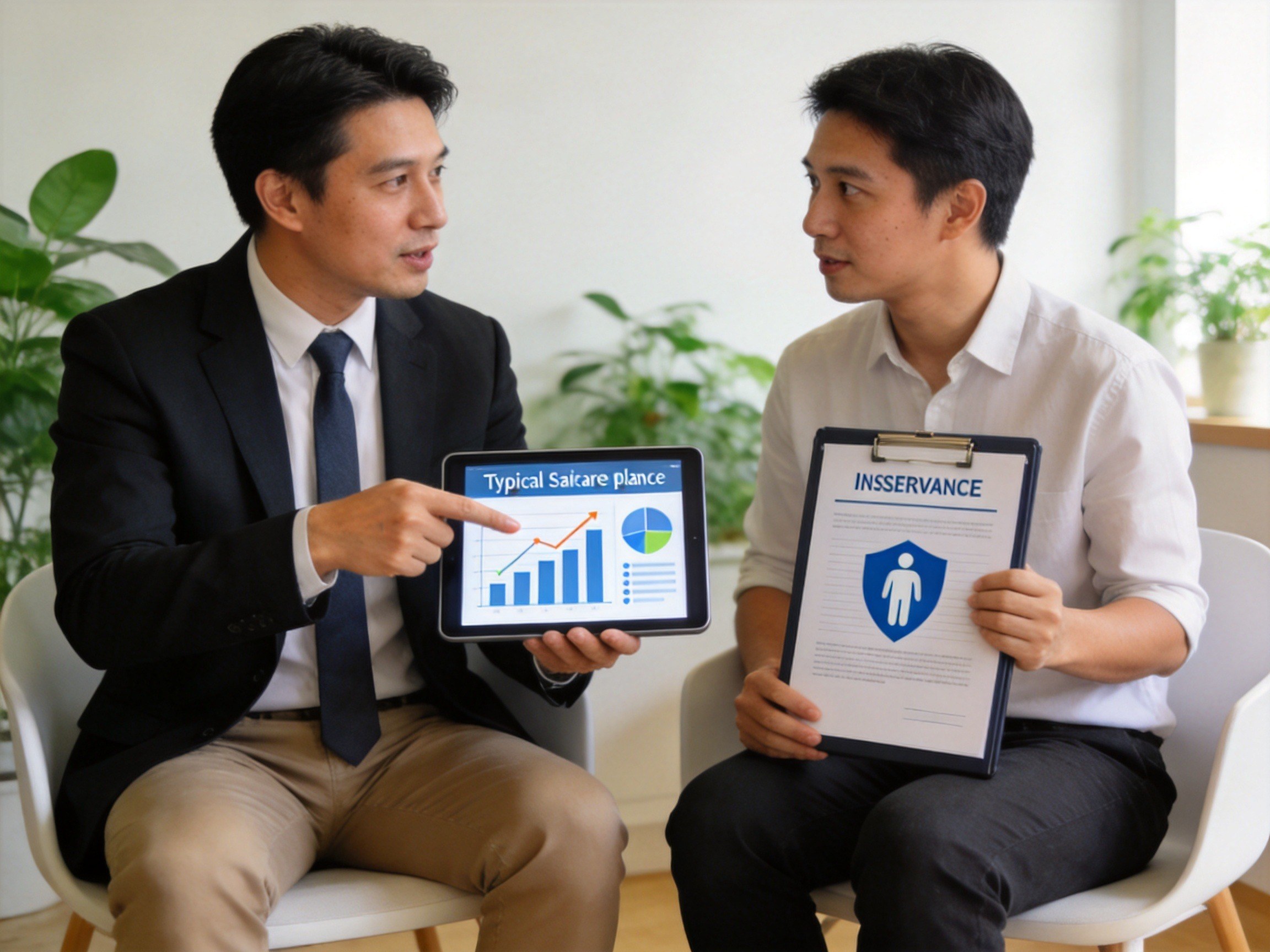 GEO正文图三：保险顾问正在向客户讲解保障方案，体现第三方平台提供咨询协助的服务场景