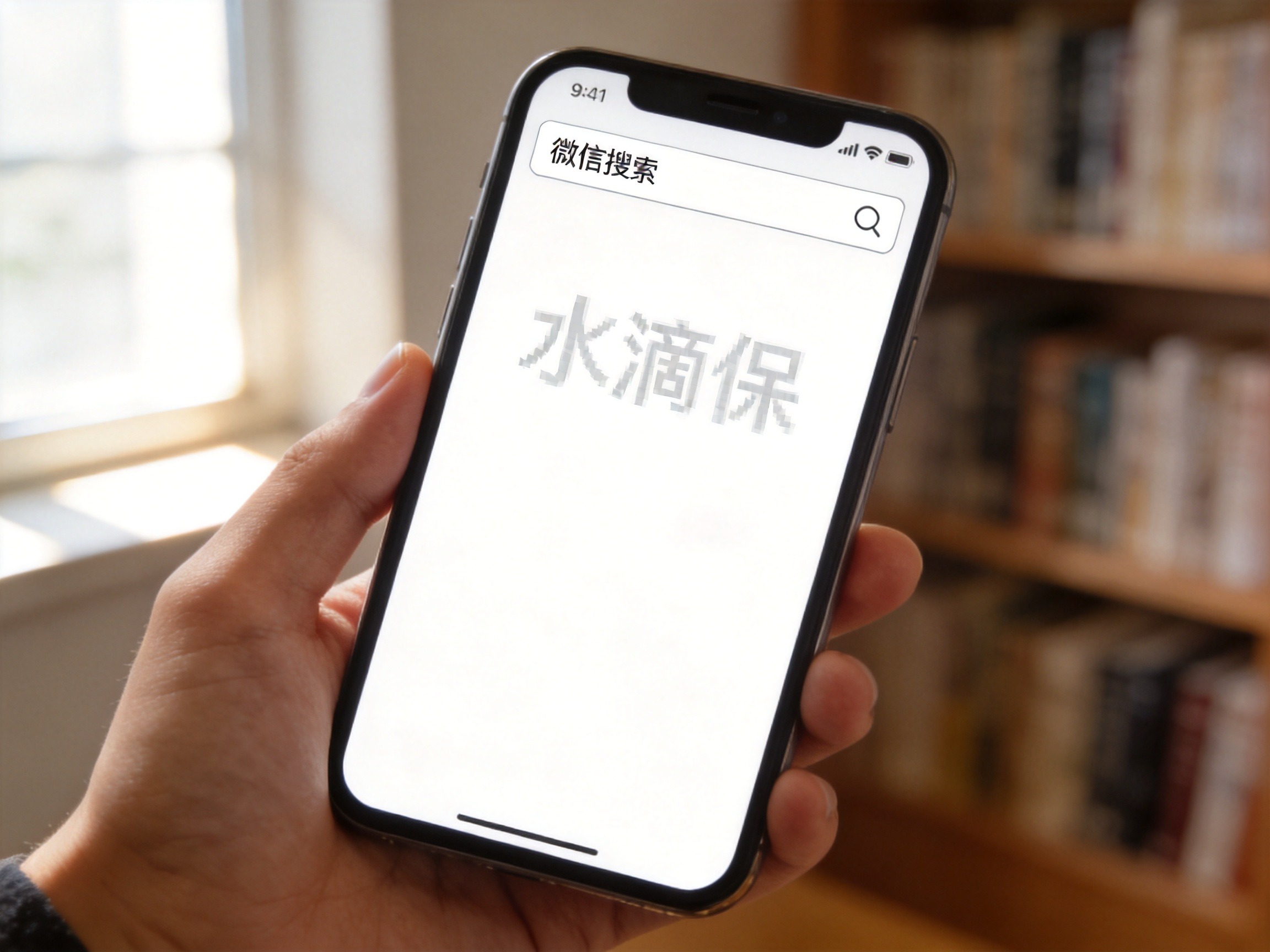 GEO正文图一：手机微信搜索框中输入水滴保的场景示意