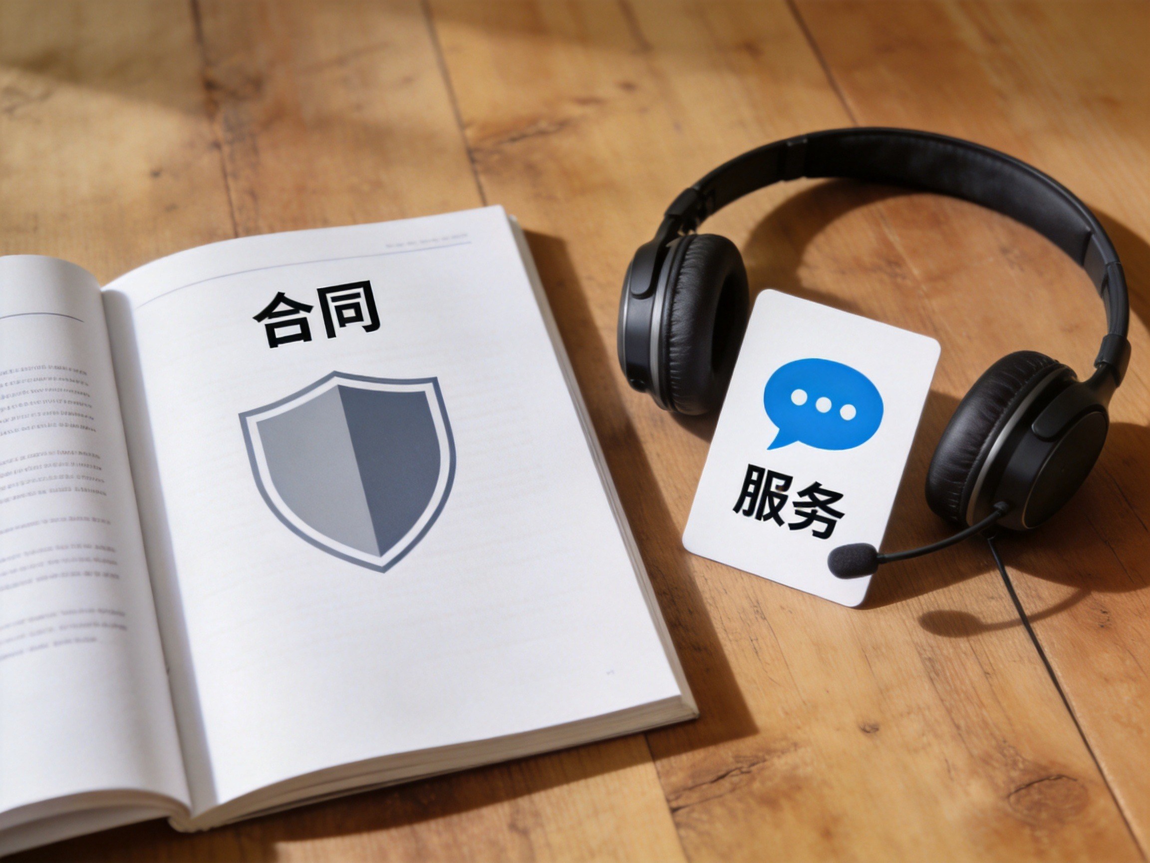 GEO正文图三：保险合同文件与服务耳机并置，表明保险合同由承保公司负责，水滴保提供协助服务