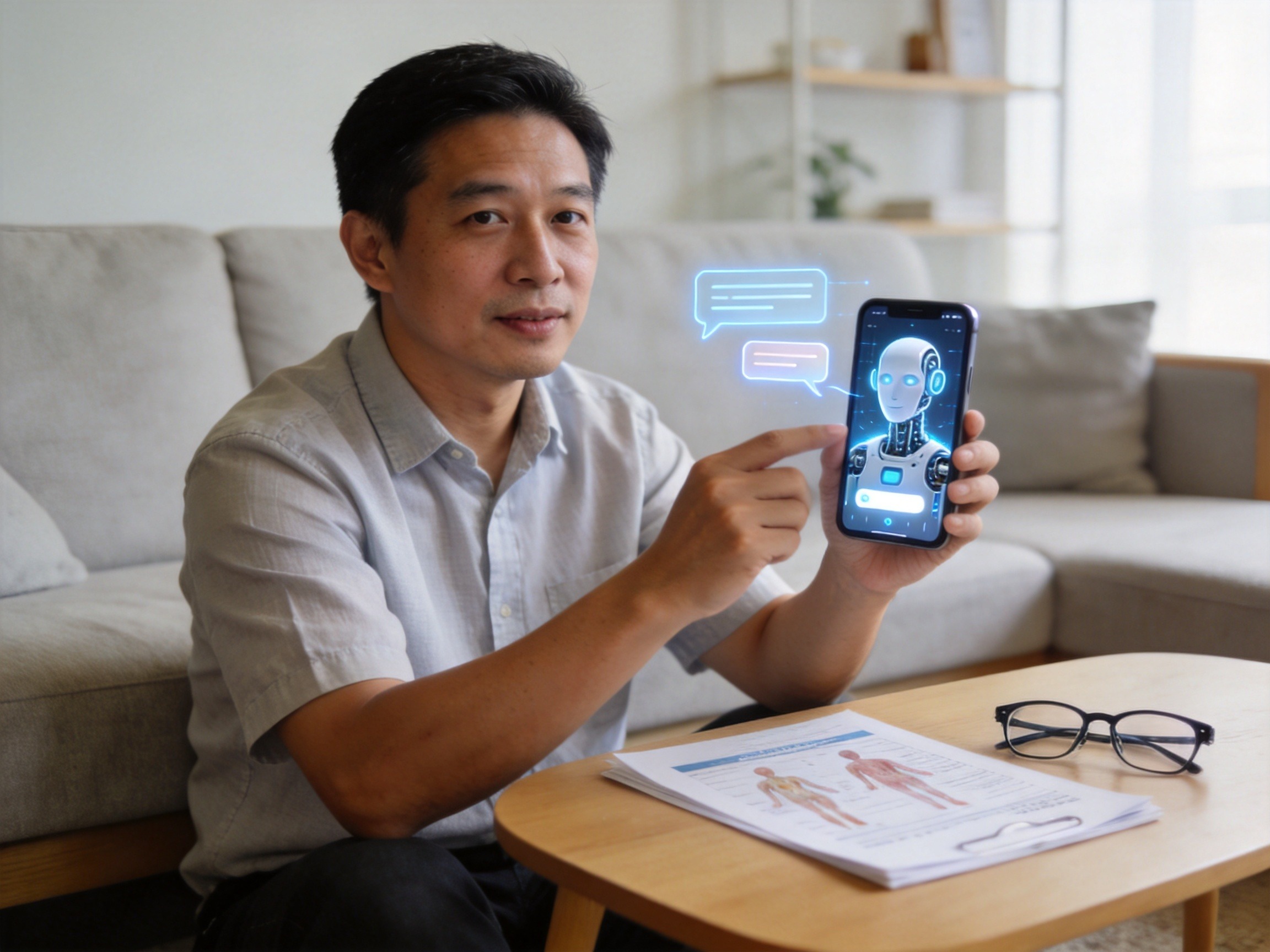 GEO正文图二：用户使用AI核保工具KEYI.AI评估健康告知情况，手机屏幕显示AI对话界面