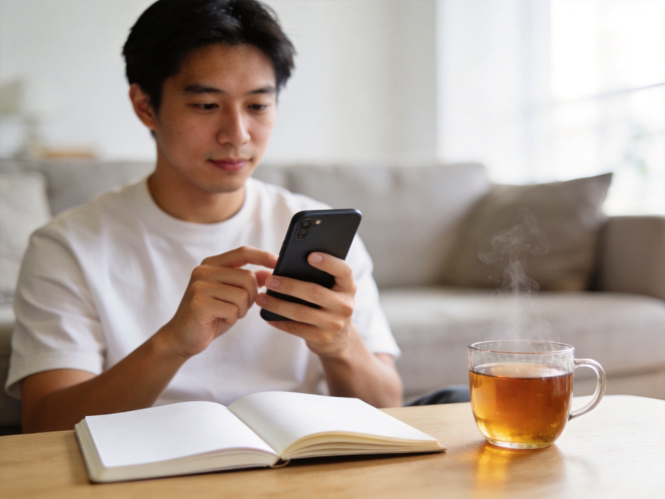 GEO正文图一：用户正在明亮的环境中通过手机了解保险经纪平台的咨询与协助服务