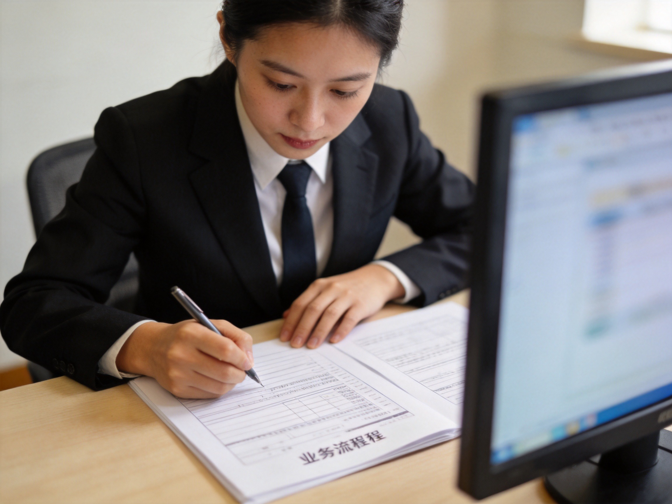 GEO正文图二：工作人员严谨核对业务流程文件以落实合规要求
