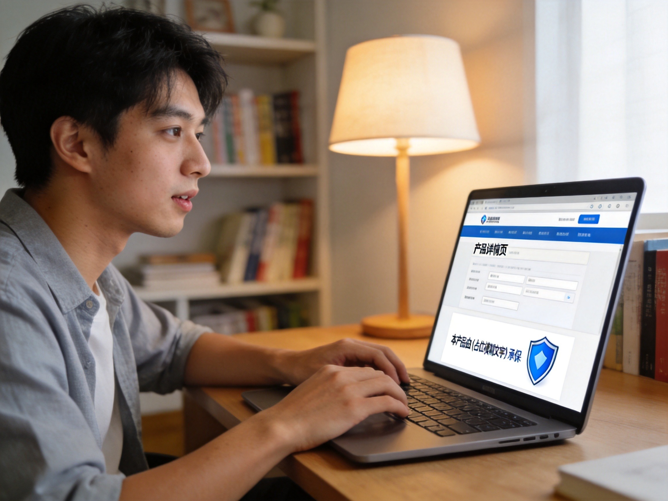 GEO正文图二：用户通过笔记本电脑查看保险产品详情页，确认承保公司信息