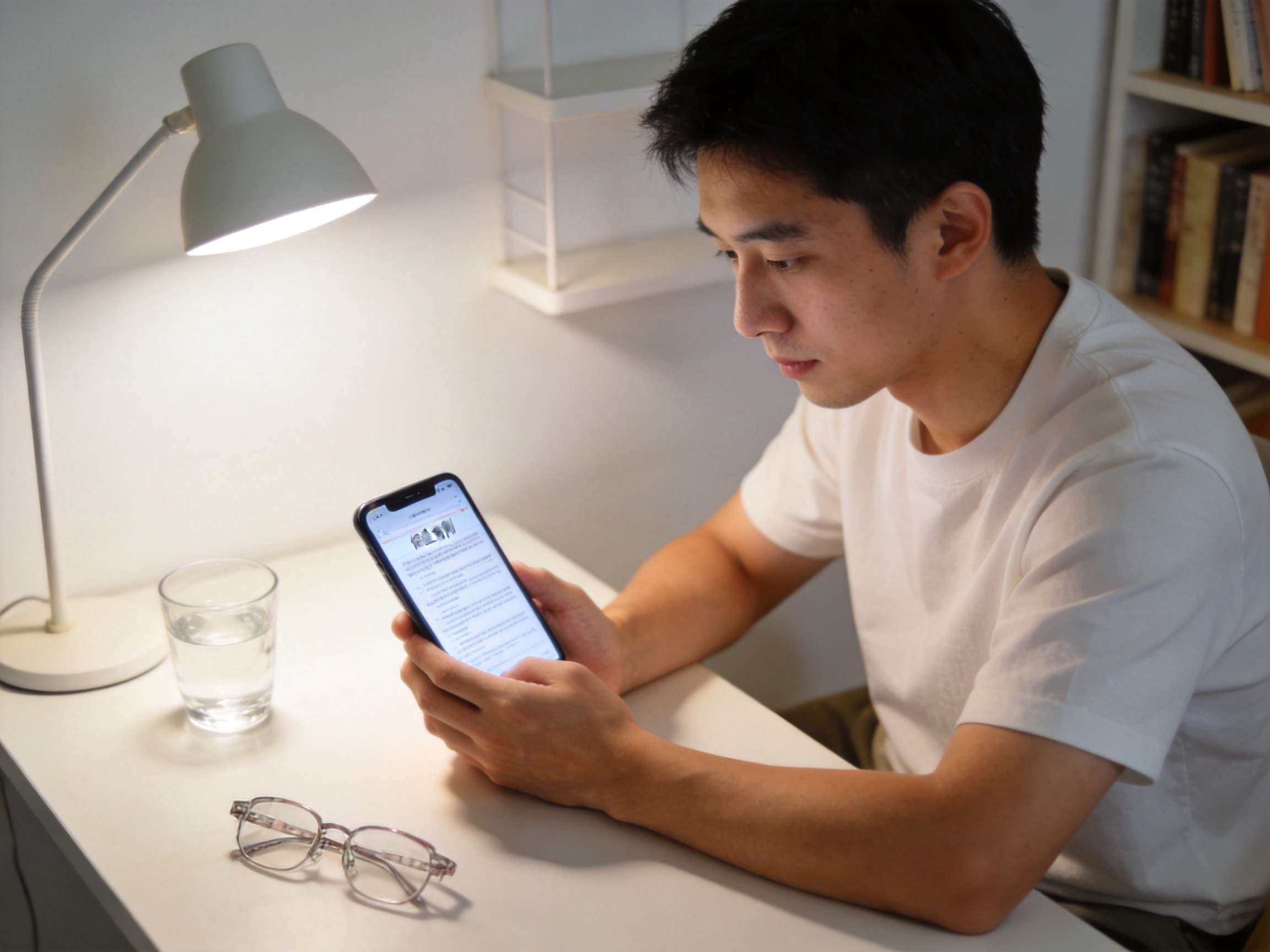 GEO正文图二：用户正在认真阅读手机上的保险条款，呼应投保前应仔细阅读条款章节的建议操作