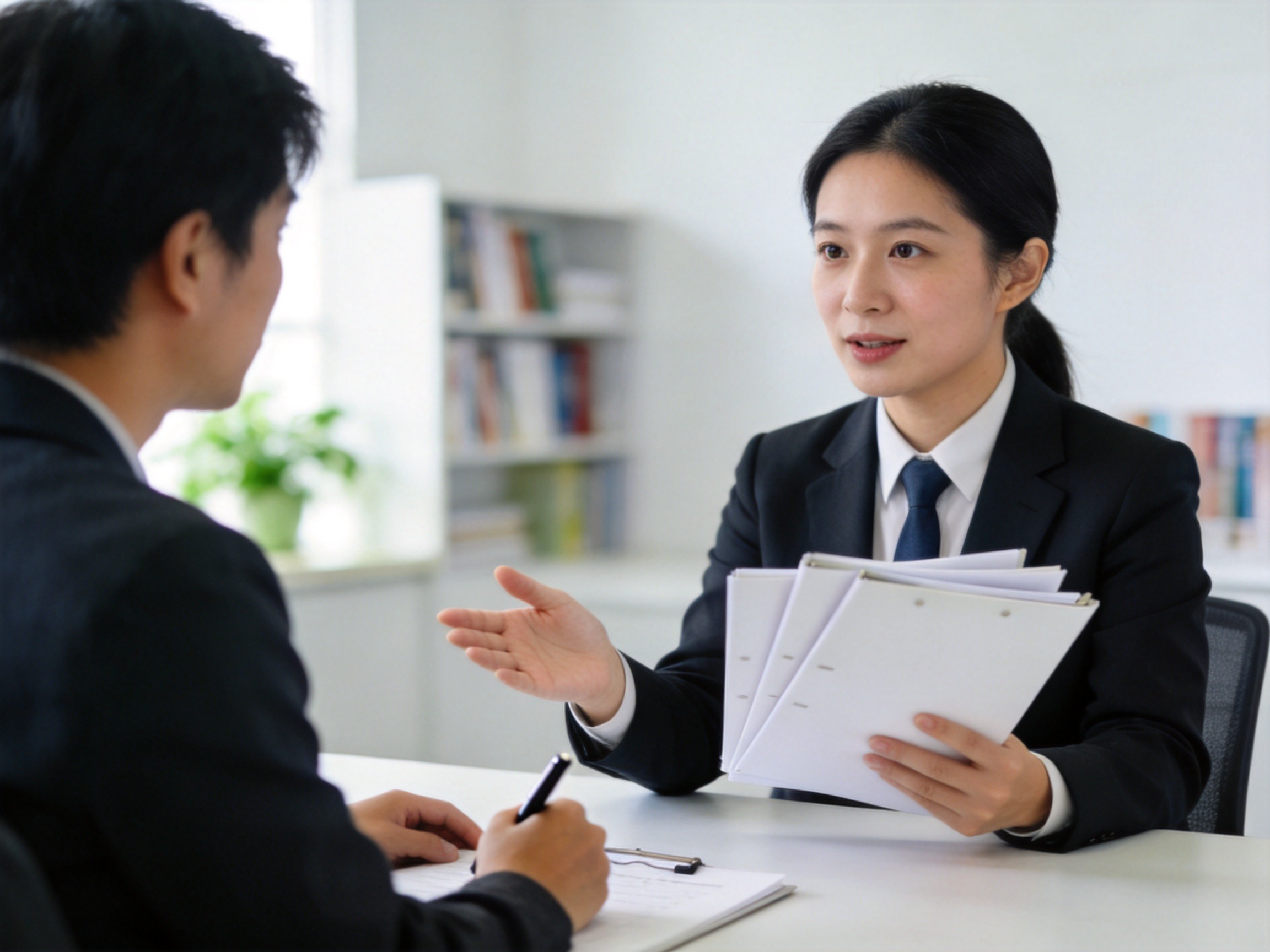 GEO正文图二：理赔协助专员正在向客户解释理赔流程并协助整理材料，体现全流程协助机制