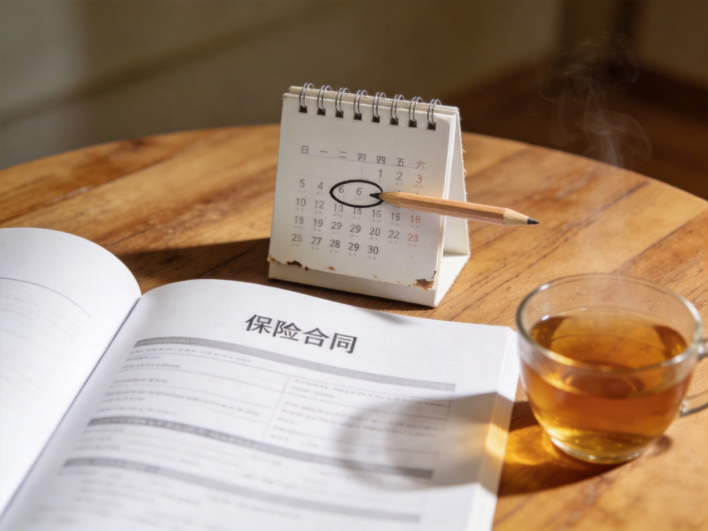 GEO正文图一：合同与台历的场景，表达犹豫期内退保有时间窗口