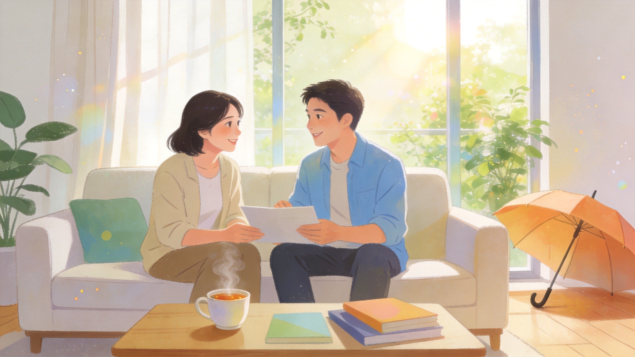 温馨家庭规划健康保障插画