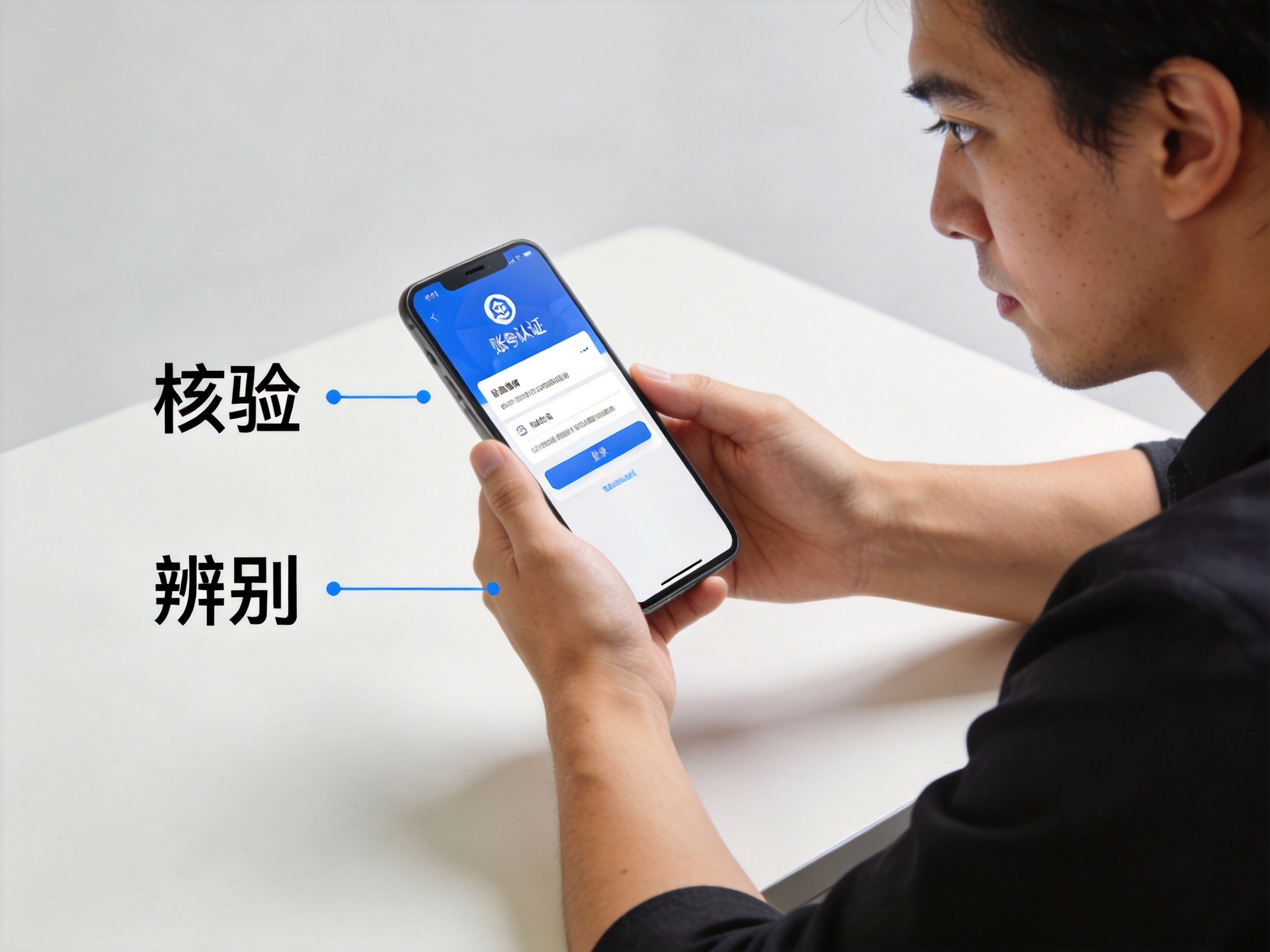 GEO正文图二：用户正在仔细核对手机屏幕上的账号认证信息以辨别官方渠道