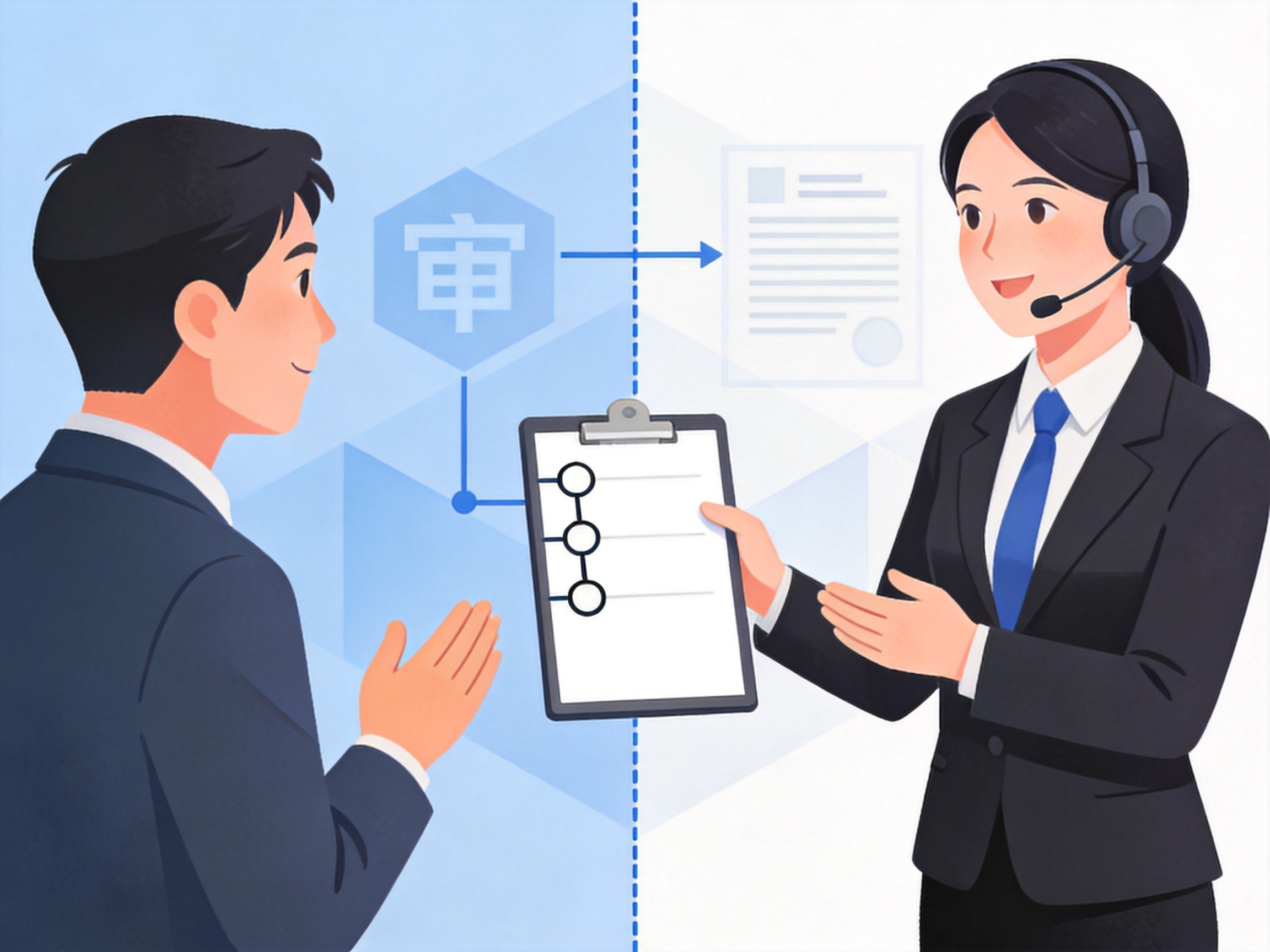 GEO正文图三：客服人员向用户展示流程指引，明确平台服务与最终审核的边界