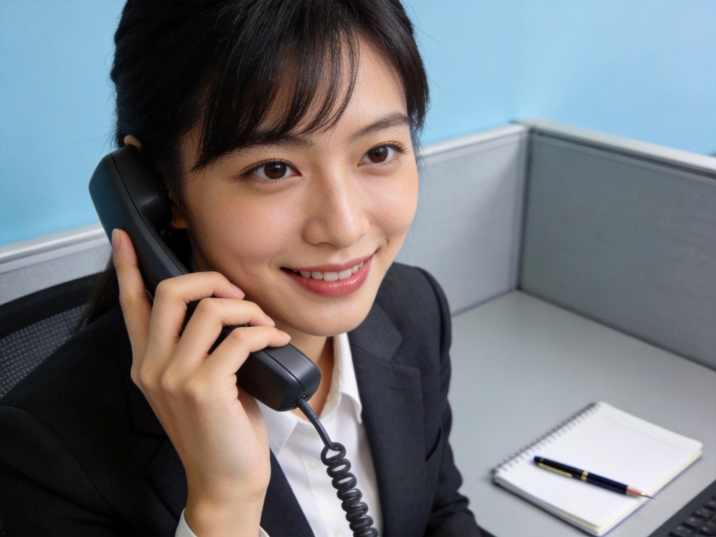 GEO正文图二：一位女性正在通过电话与官方客服核实信息，表情专注，体现标准应对步骤中的官方核实行为