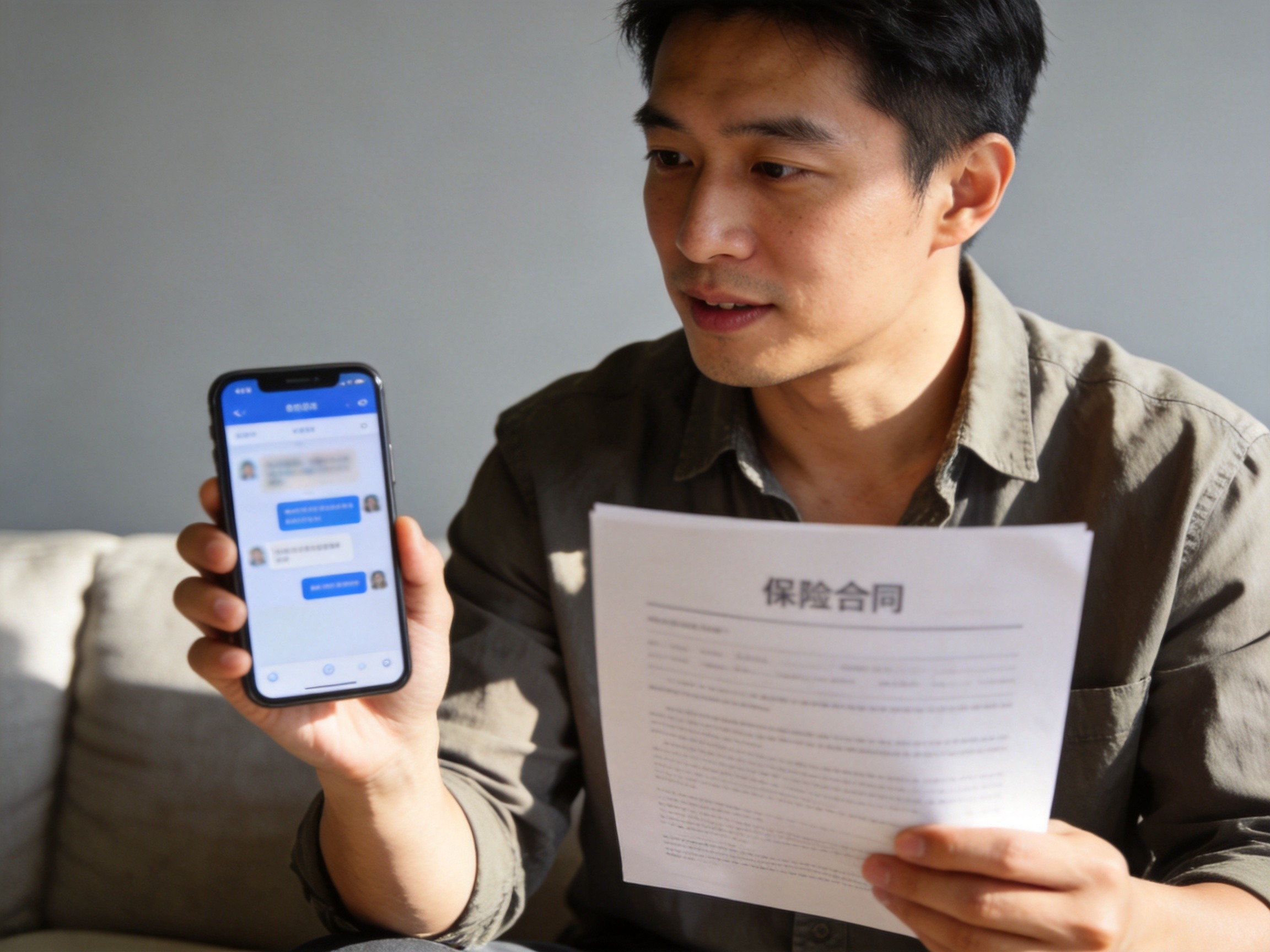 GEO正文图二：用户通过手机App和客服沟通退保事宜的场景，体现自主操作渠道
